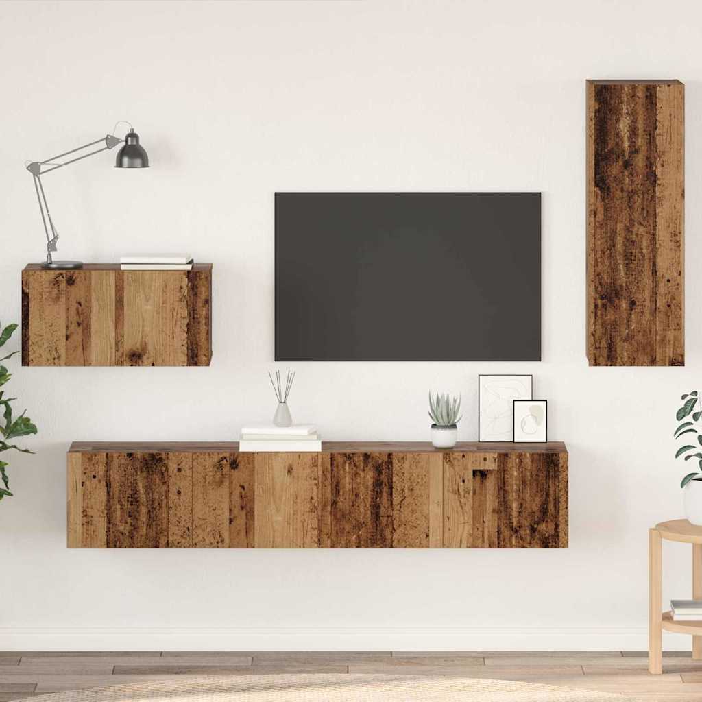 vidaXL Mueble de TV de Pared 4 uds. Madera Vieja Madera de ingeniería