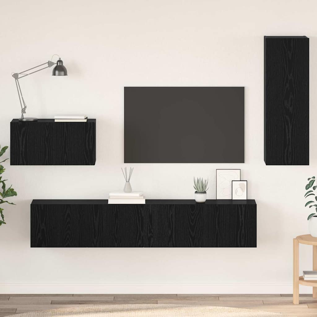 vidaXL Mueble de TV de Pared 4 uds. Roble Negro Madera de ingeniería