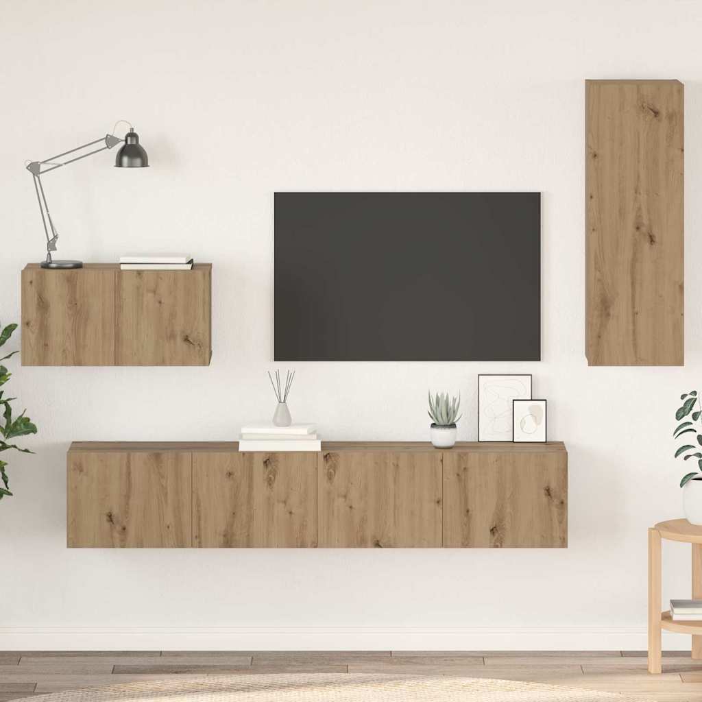 vidaXL Mueble de TV de Pared 4 uds. Roble artisan Madera de ingeniería