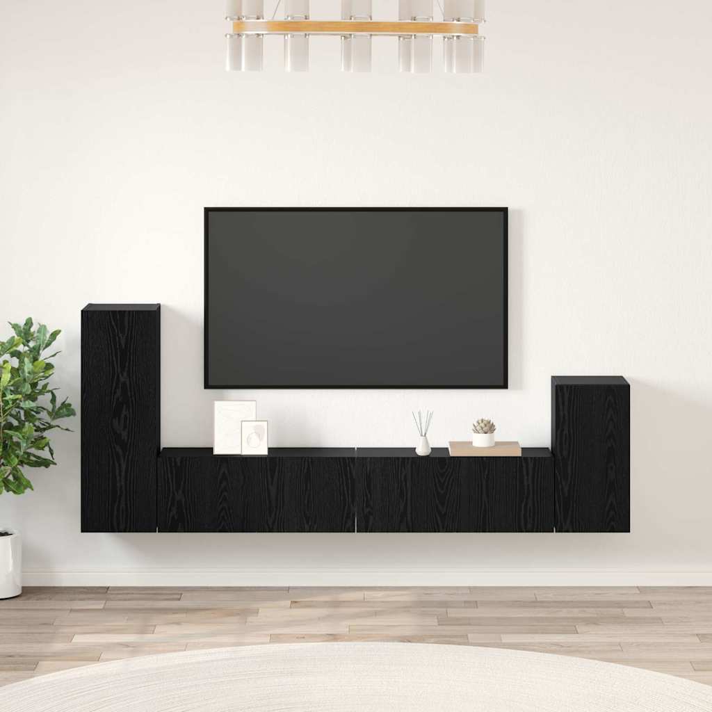vidaXL Mueble de TV de Pared 3 uds. Roble Negro Madera de ingeniería