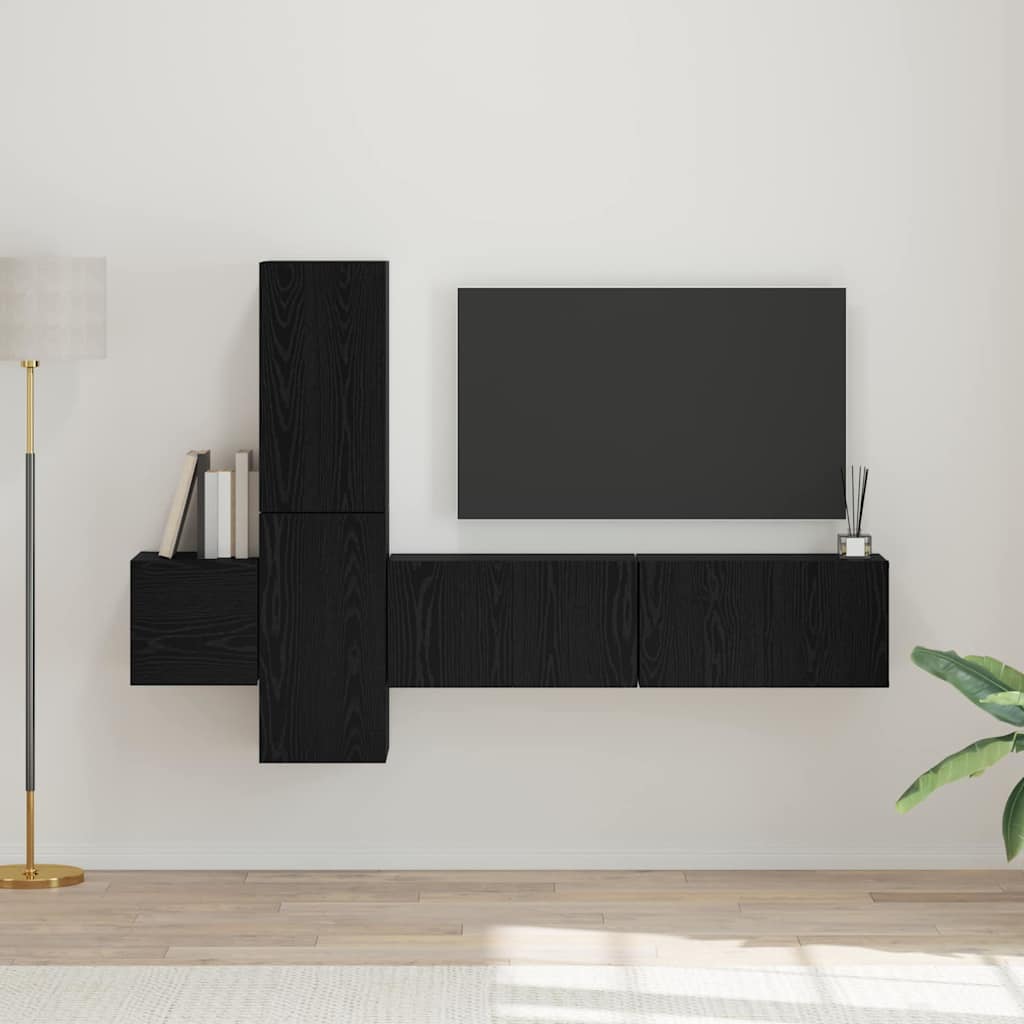 vidaXL Conjunto de mueble de TV 5 uds. Roble Negro