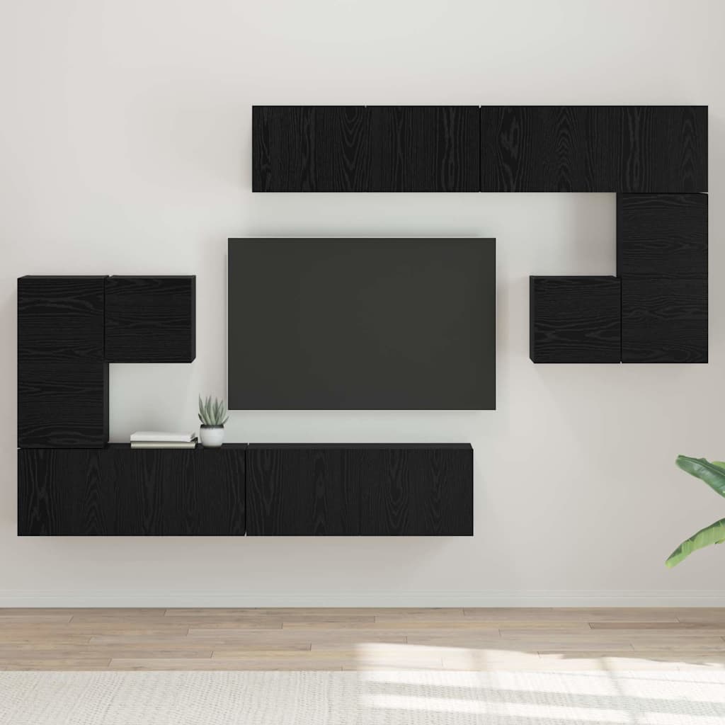 vidaXL Unidades de TV 4 uds. Roble Negro Madera de ingeniería