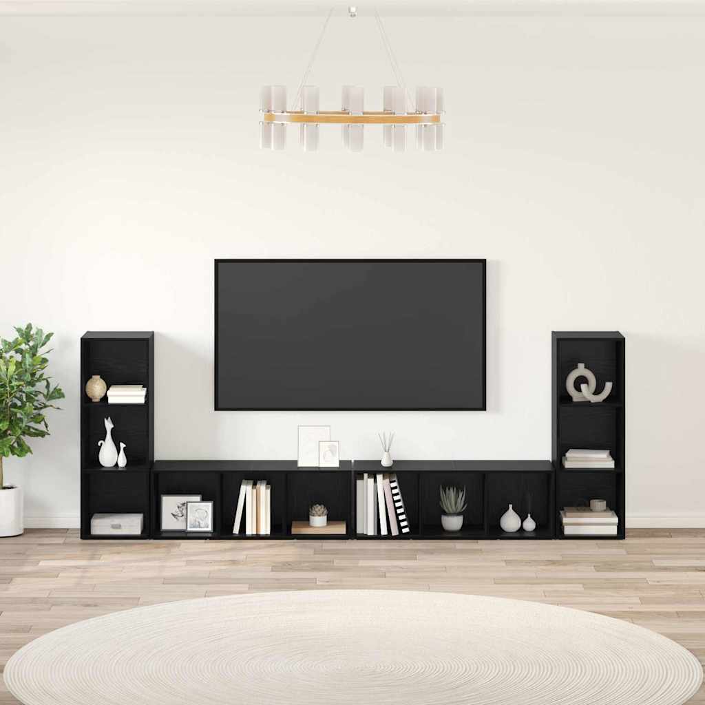 vidaXL Conjunto de mueble de TV 4 uds. Roble Negro