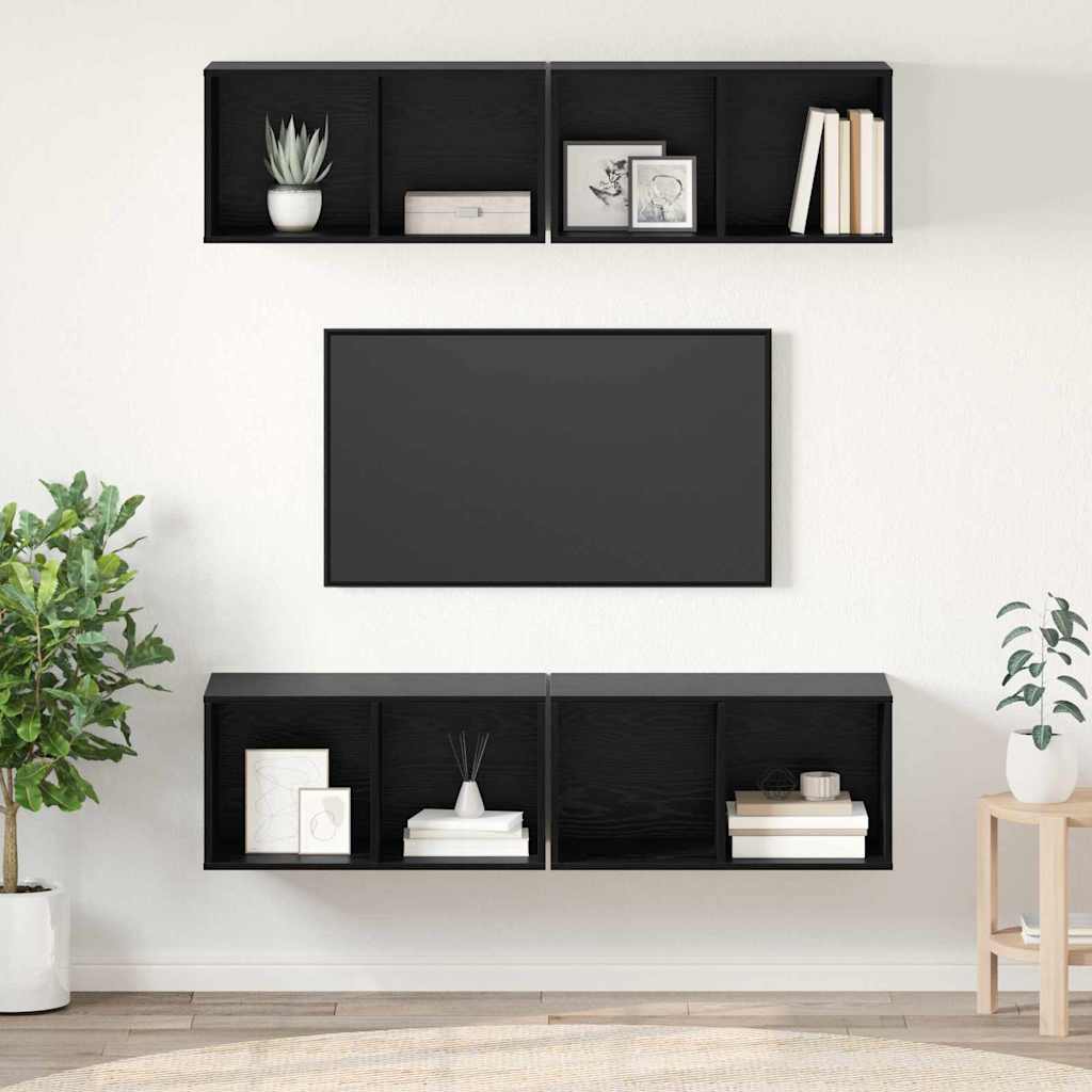vidaXL Conjunto de mueble de TV 4 uds. Roble Negro