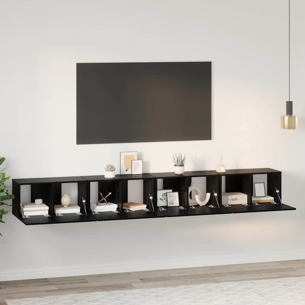 vidaXL Conjunto de mueble de TV 4 uds. Roble Negro