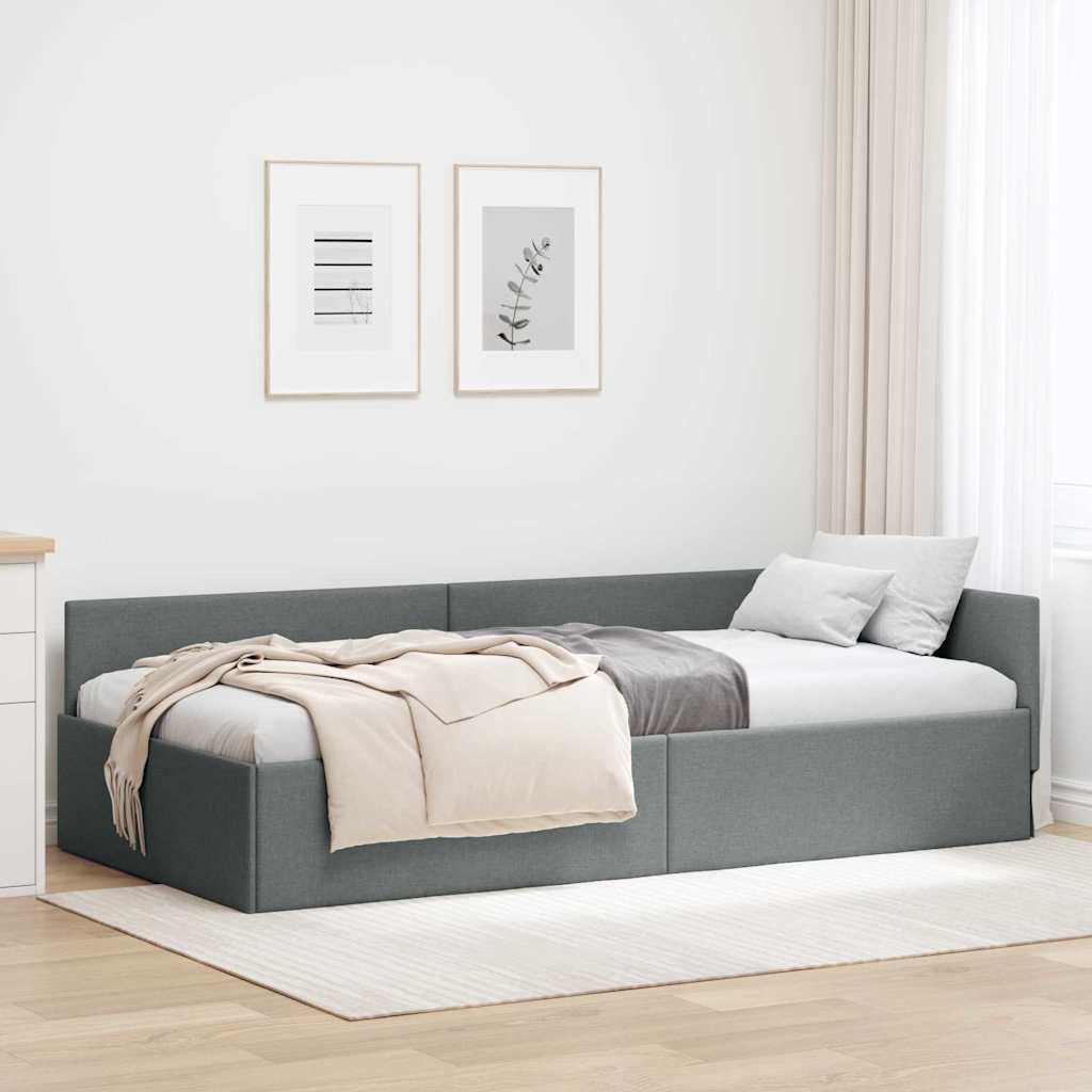 vidaXL Estructura de cama en esquina Gris oscuro 90 cm x 190 cm tela