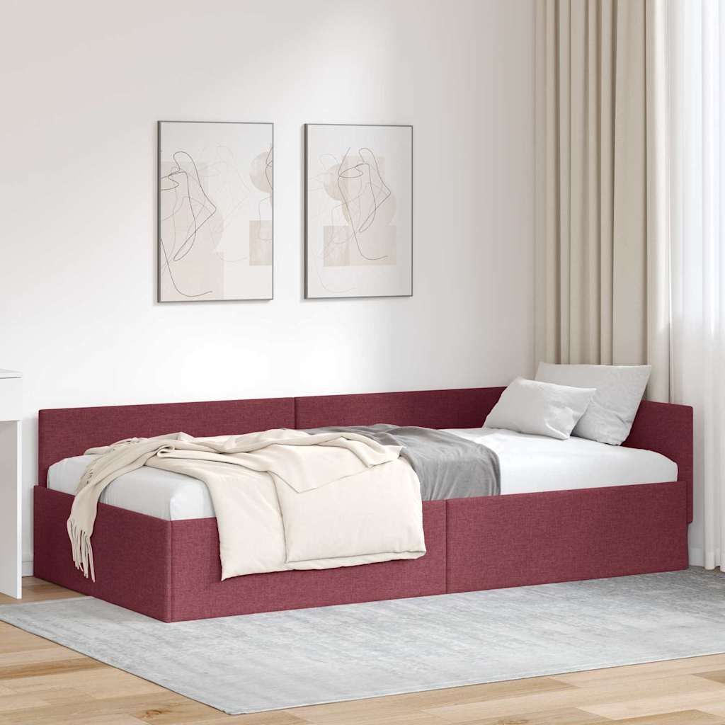 vidaXL Estructura de cama en esquina Rojo vino 90 cm x 190 cm tela
