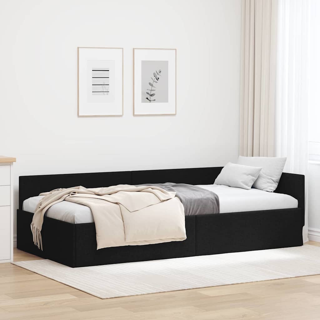vidaXL Estructura de cama en esquina Negro 90 cm x 200 cm tela
