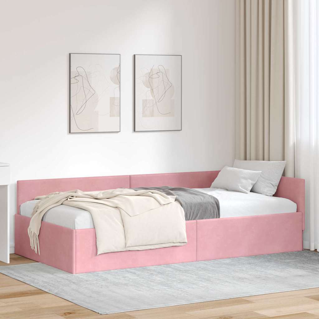 vidaXL Estructura de cama en esquina Rosa 90 cm x 190 cm Terciopelo