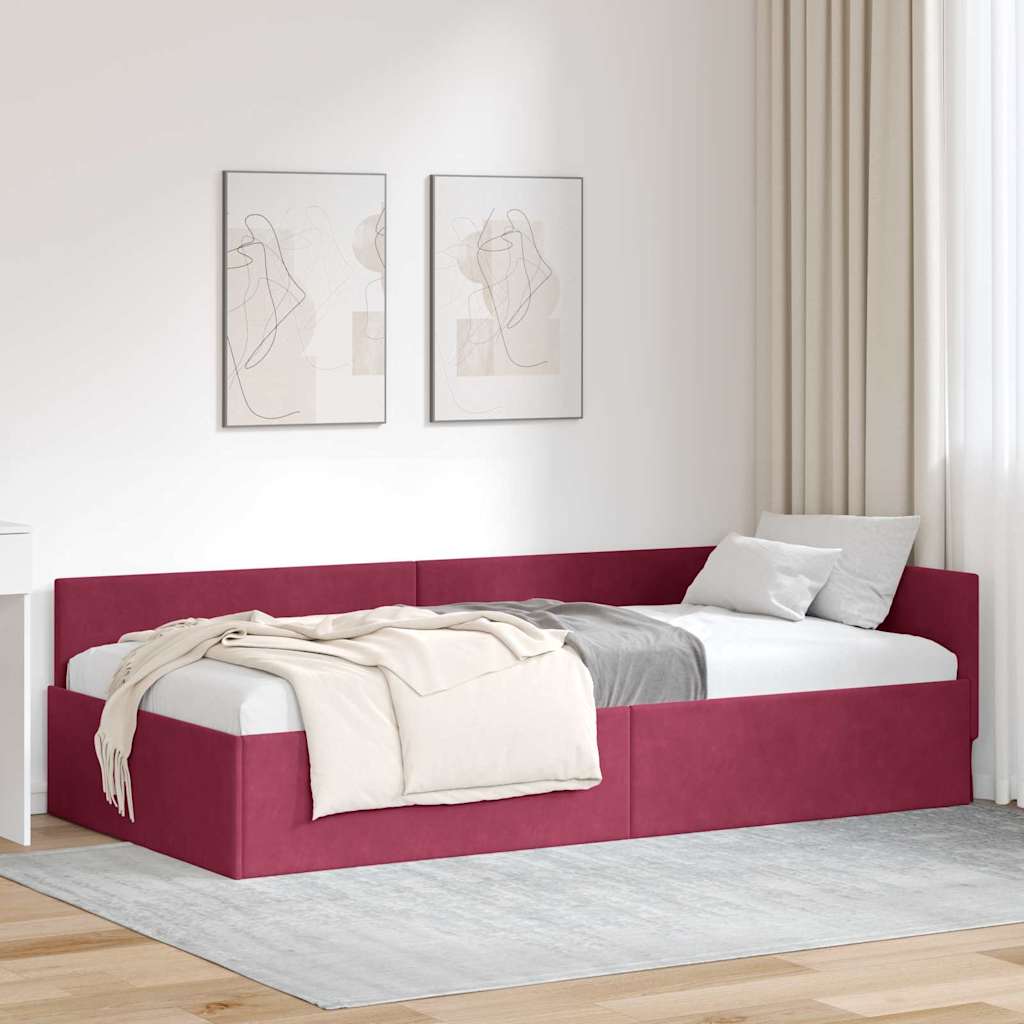 vidaXL Estructura de cama en esquina Rojo vino 90 cm x 190 cm