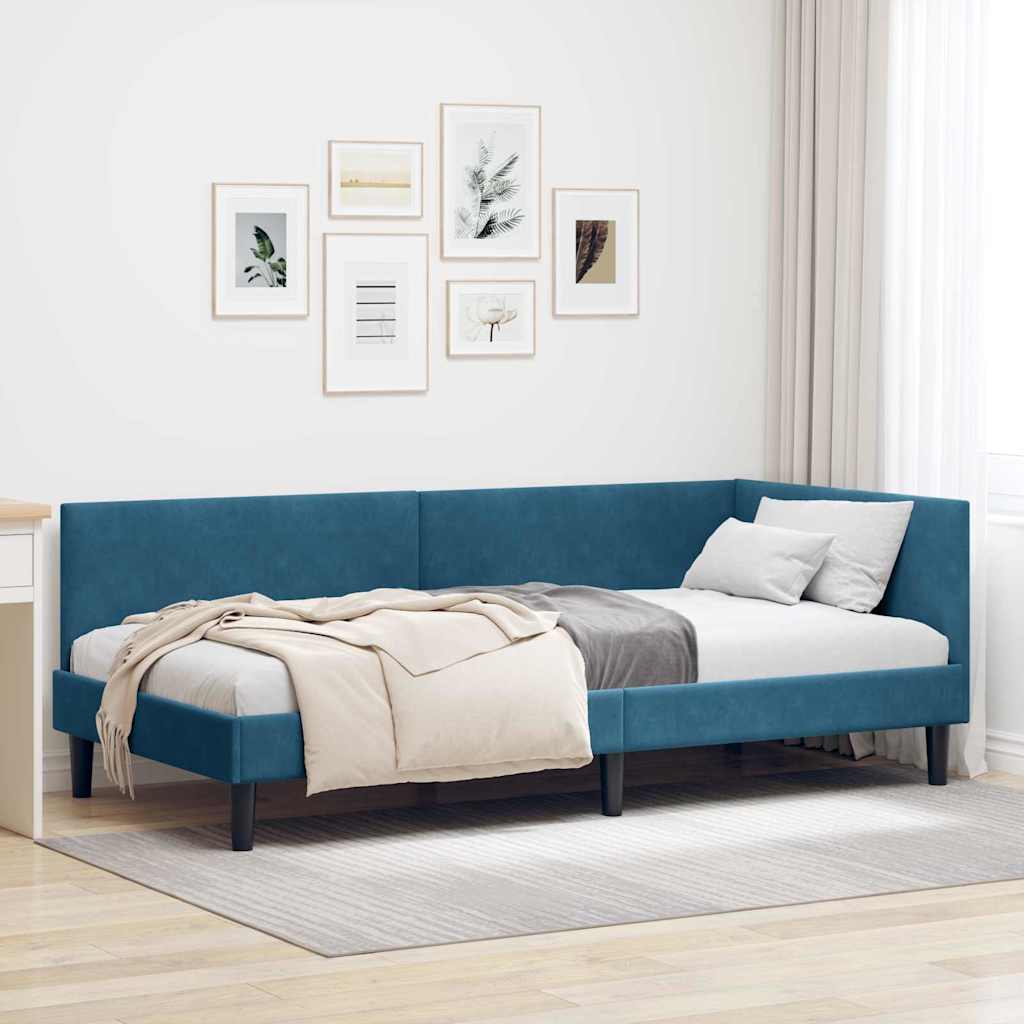 vidaXL Estructura de cama en esquina Azul 90 cm x 190 cm Terciopelo