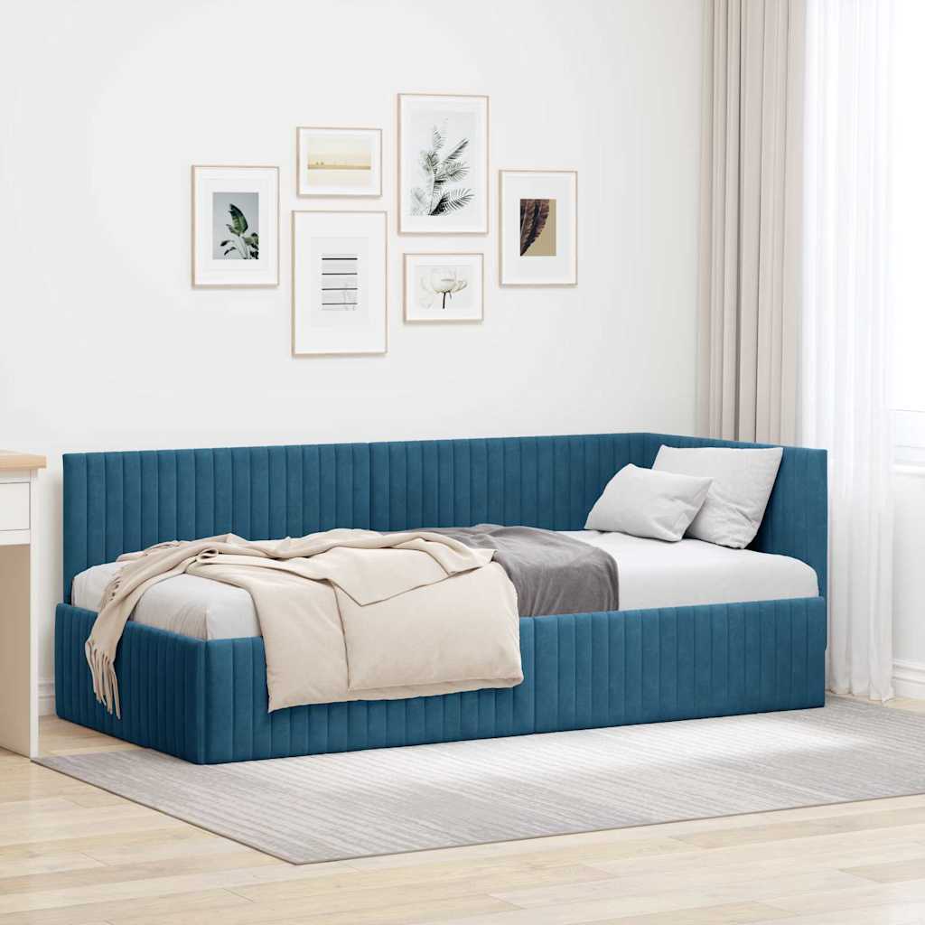 vidaXL Estructura de cama en esquina Azul 90 cm x 190 cm Terciopelo