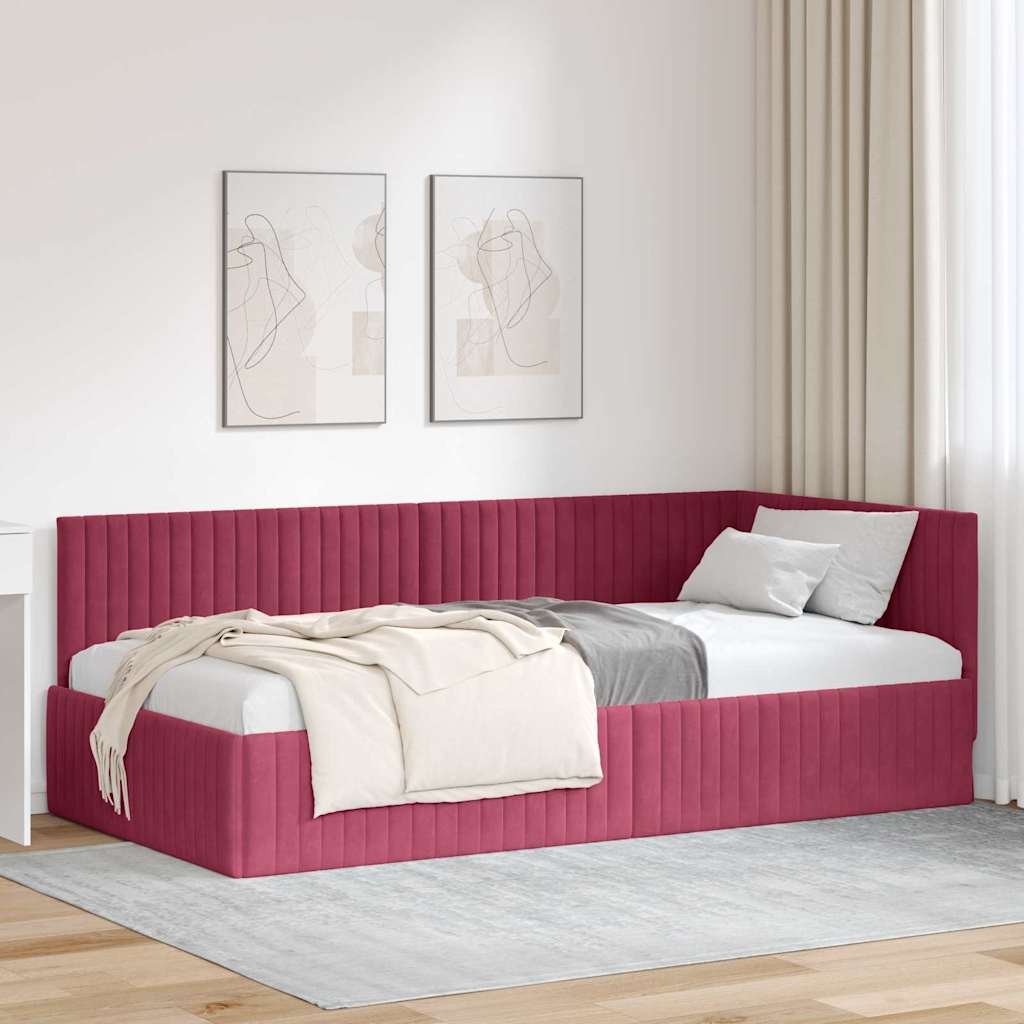 vidaXL Estructura de cama en esquina Rojo vino 100 cm x 200 cm