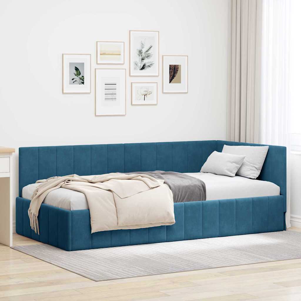 vidaXL Estructura de cama en esquina Azul 90 cm x 190 cm Terciopelo