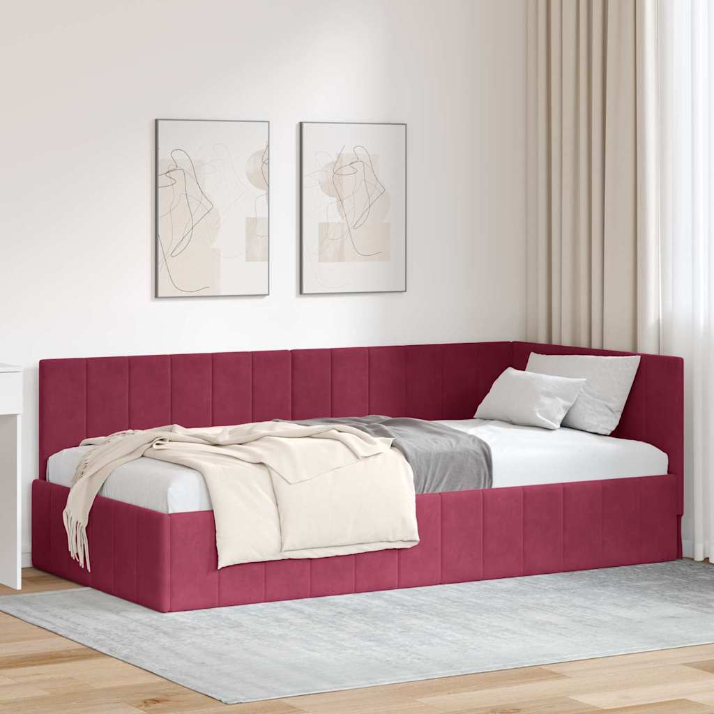vidaXL Estructura de cama en esquina Rojo vino 100 cm x 200 cm