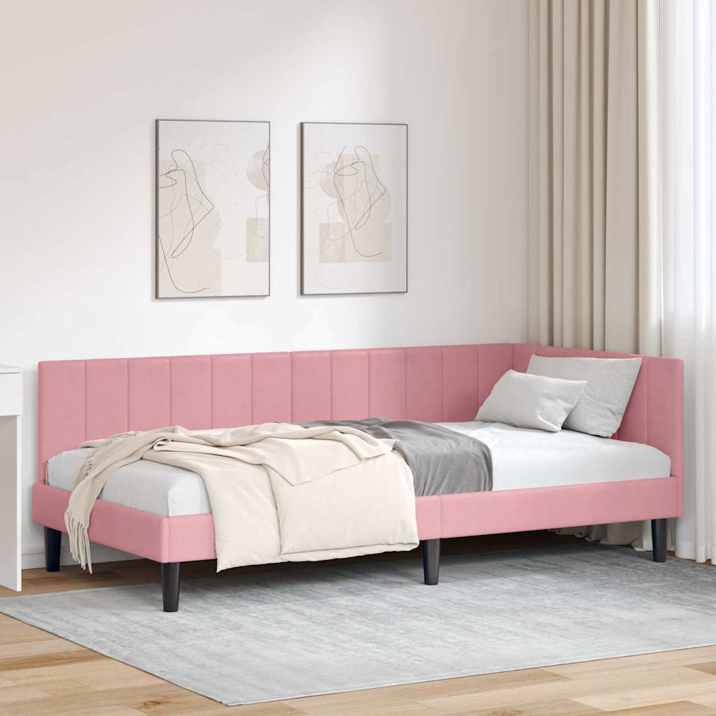 vidaXL Estructura de cama en esquina Rosa 90 cm x 200 cm Terciopelo