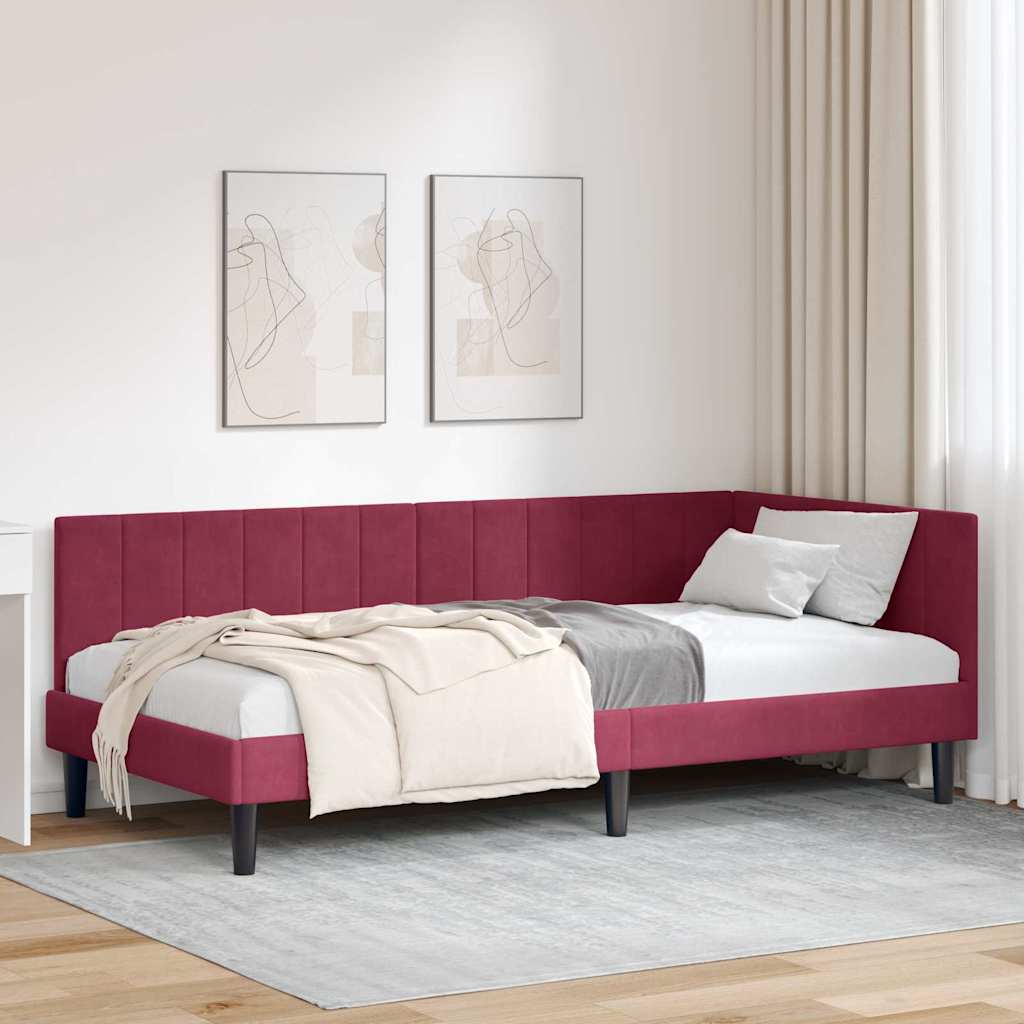 vidaXL Estructura de cama en esquina Rojo vino 100 cm x 200 cm