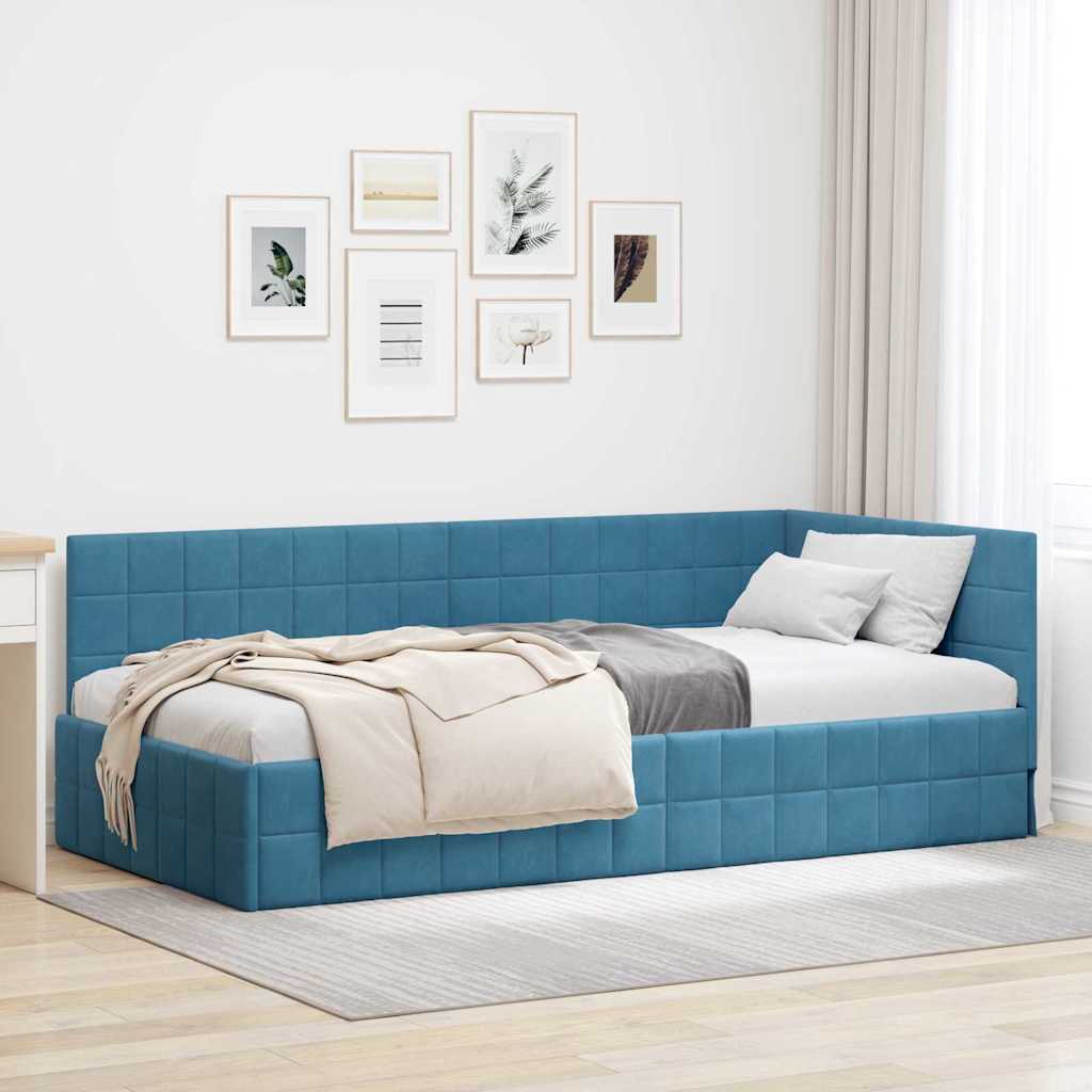 vidaXL Estructura de cama en esquina Azul 90 cm x 190 cm Terciopelo