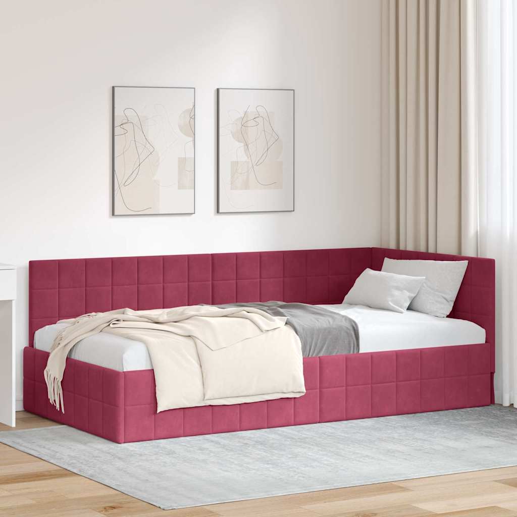 vidaXL Estructura de cama en esquina Rojo vino 100 cm x 200 cm