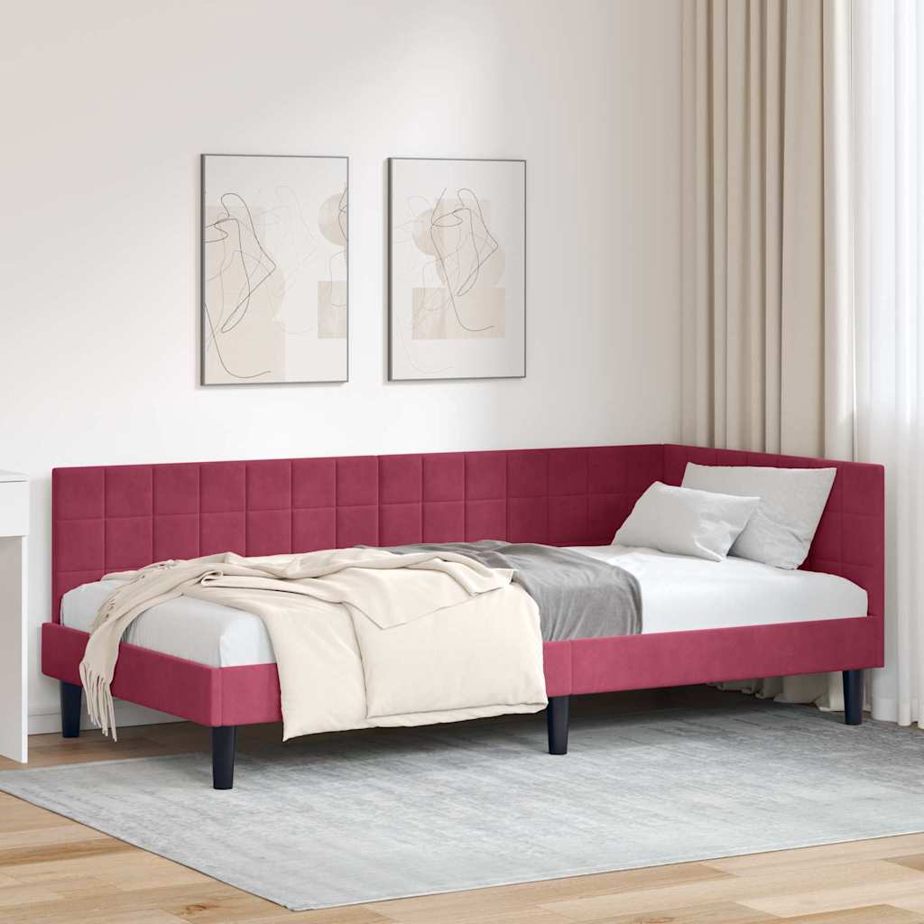 vidaXL Estructura de cama en esquina Rojo vino 90 cm x 190 cm