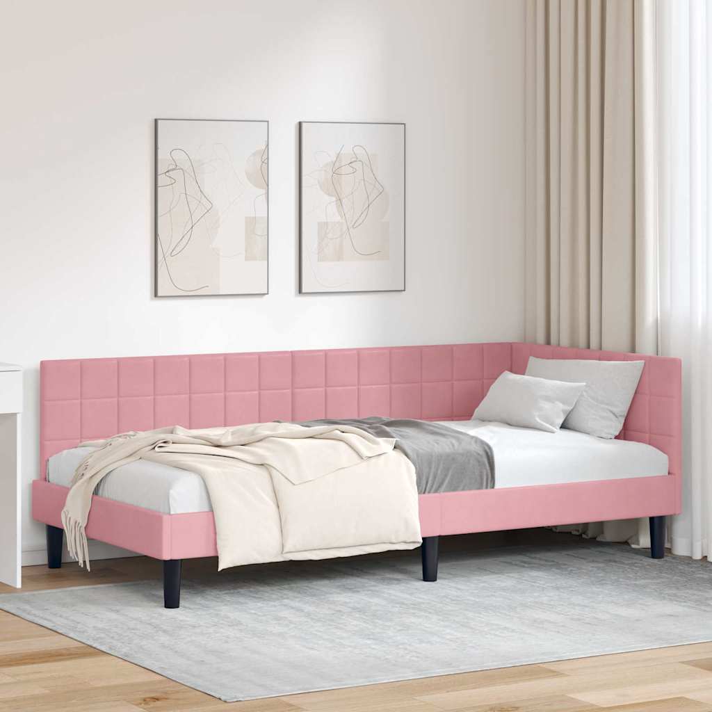 vidaXL Estructura de cama en esquina Rosa 100 cm x 200 cm Terciopelo