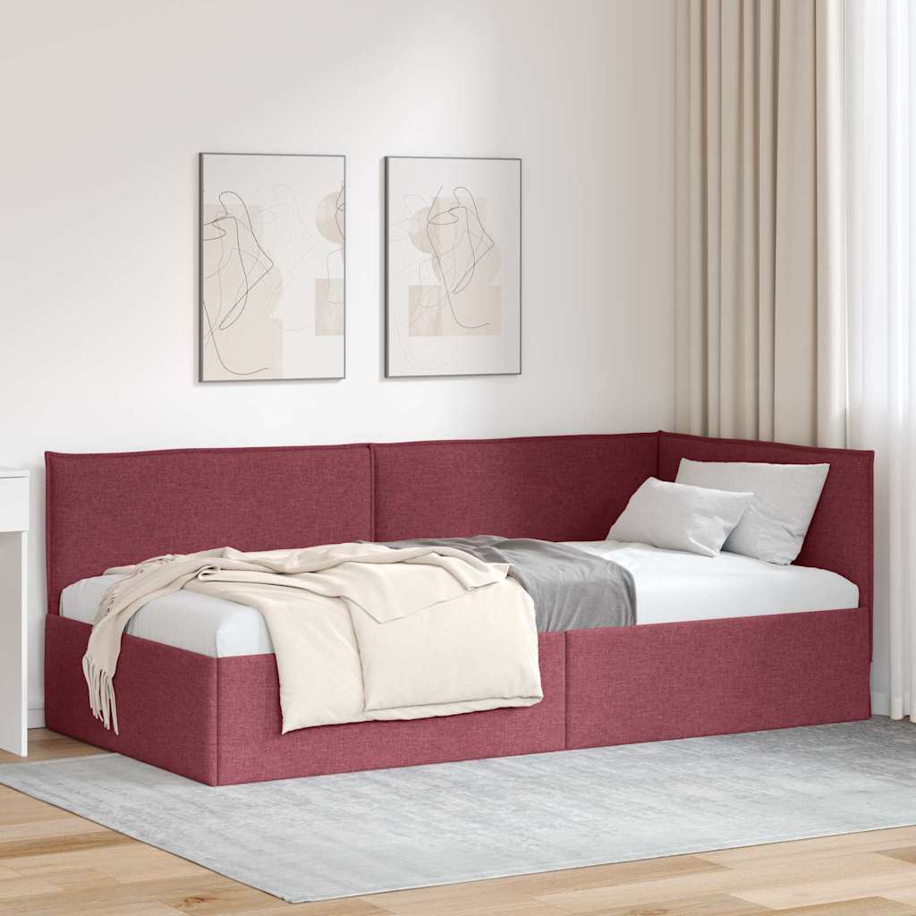vidaXL Estructura de cama en esquina Rojo vino 90 x 190 cm tela