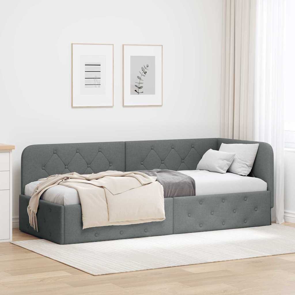 vidaXL Estructura de cama en esquina Gris oscuro 80 x 200 cm tela