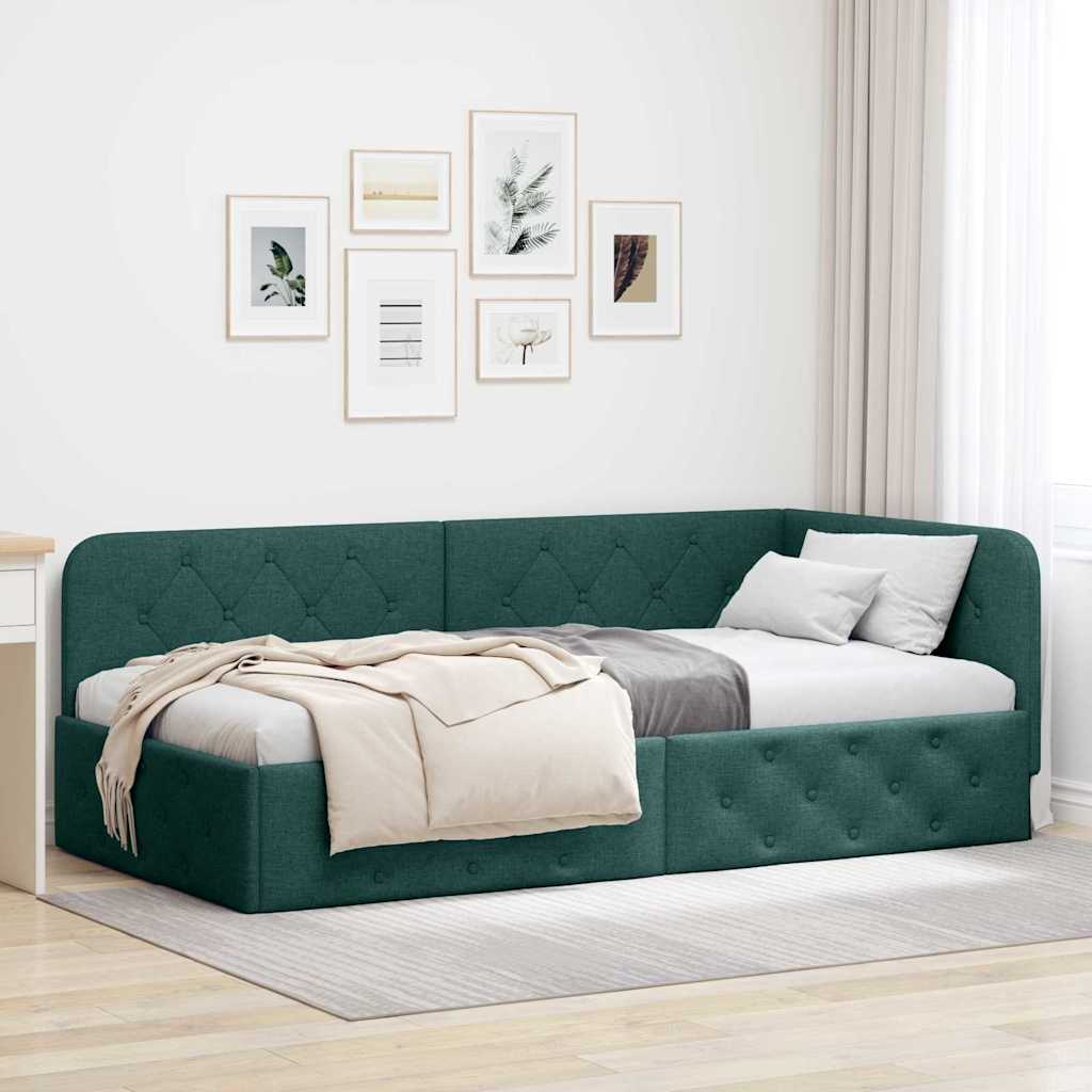 vidaXL Estructura de cama en esquina Verde oscuro 90 x 190 cm tela