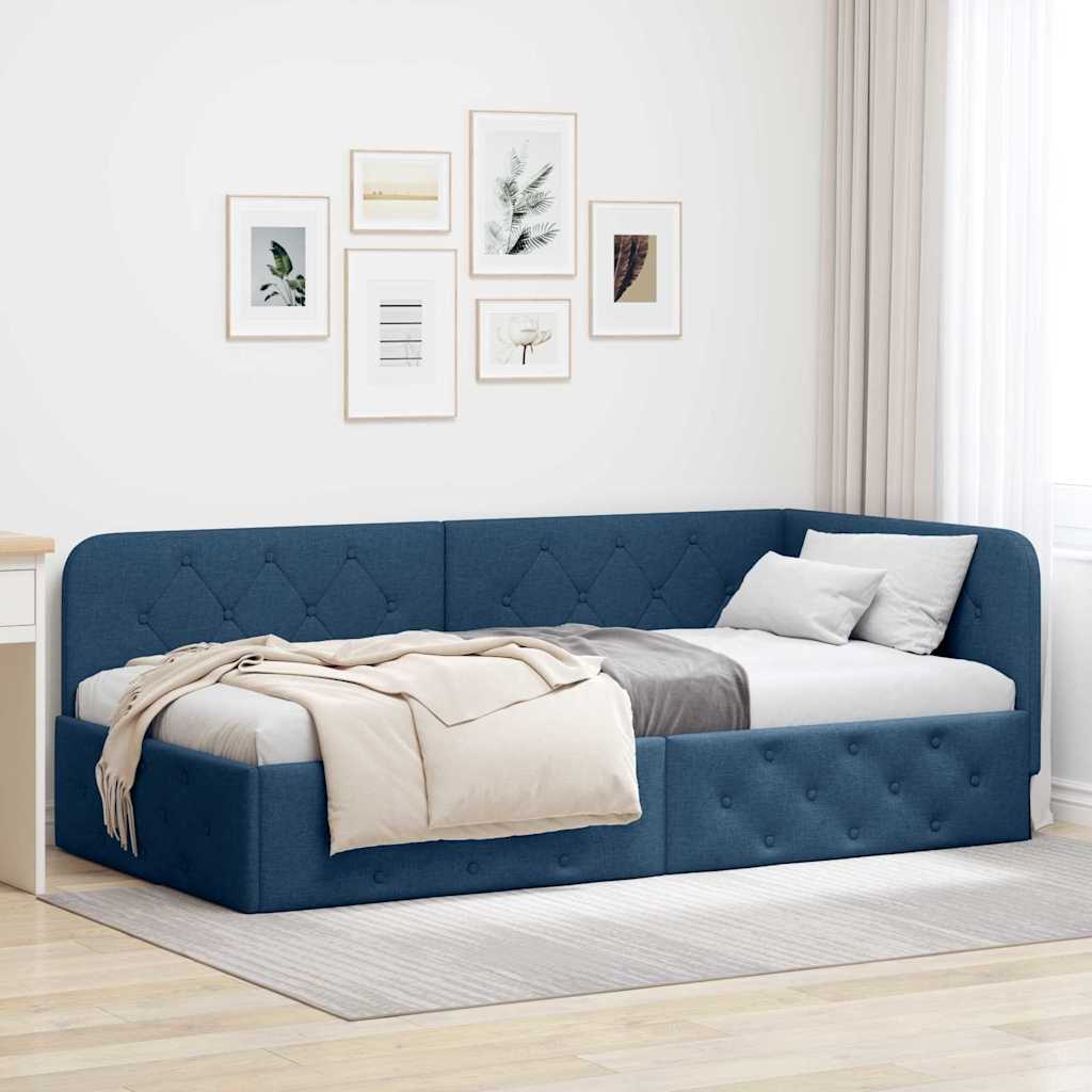 vidaXL Estructura de cama en esquina Azul 90 x 190 cm tela