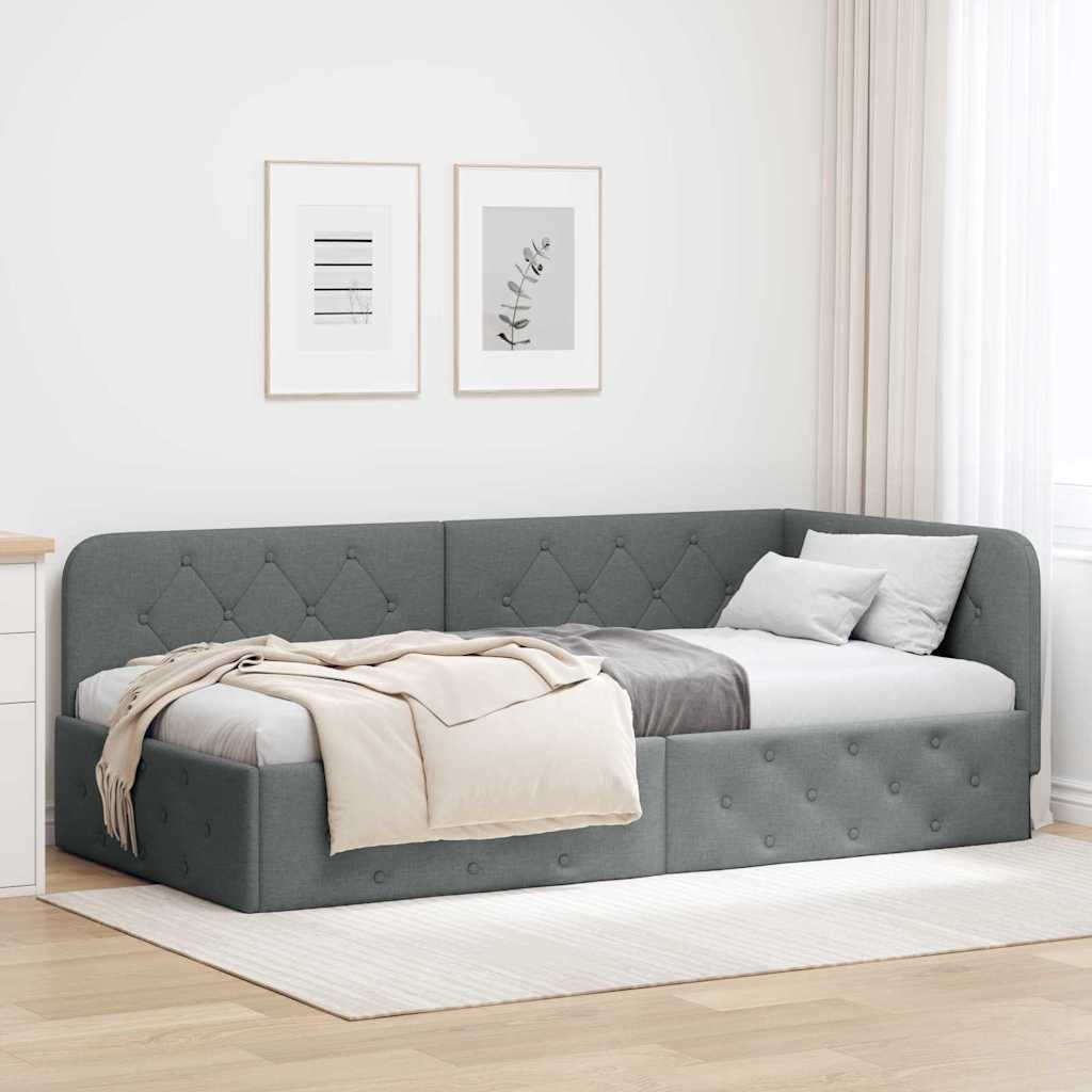 vidaXL Estructura de cama en esquina Gris oscuro 90 x 200 cm tela