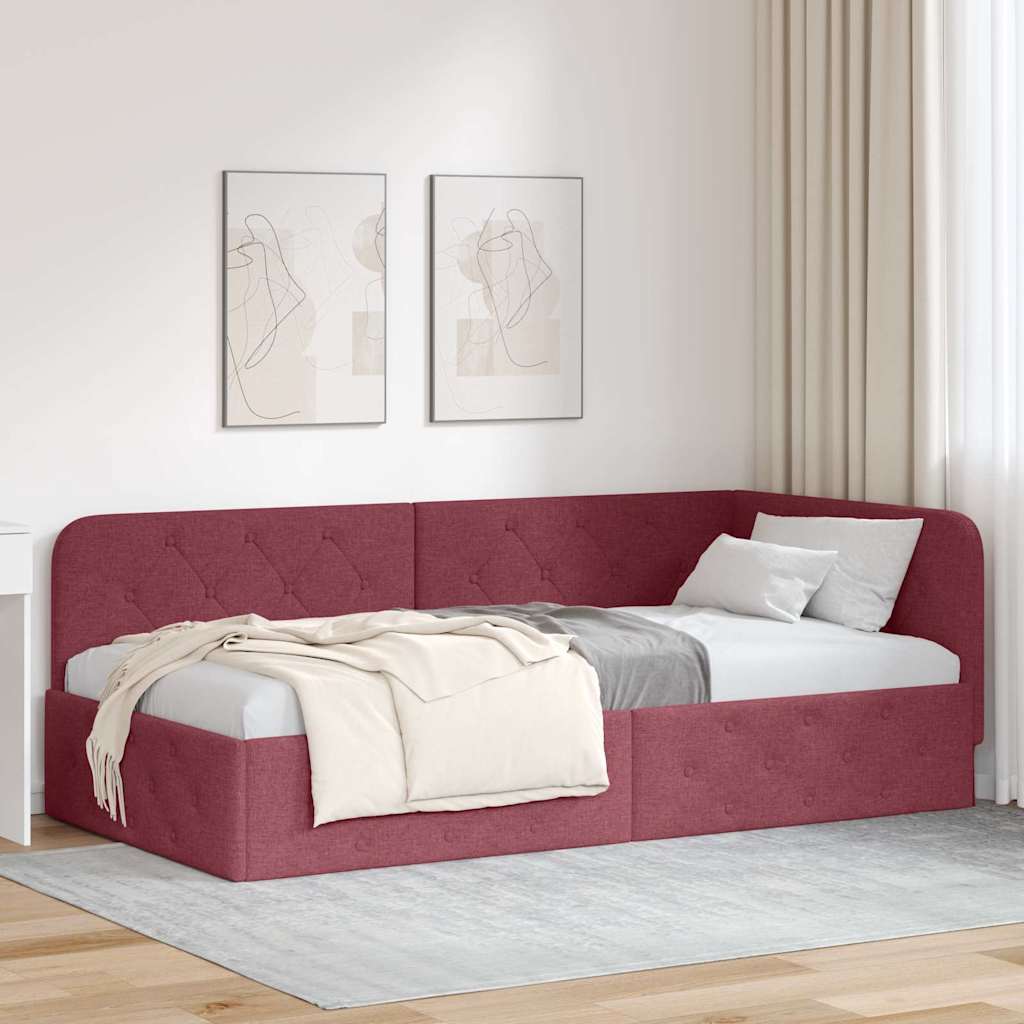 vidaXL Estructura de cama en esquina Rojo vino 90 x 200 cm tela