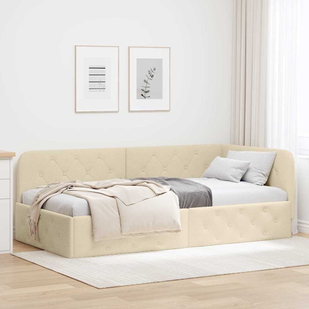 vidaXL Estructura de cama en esquina Crema 100 x 200 cm tela