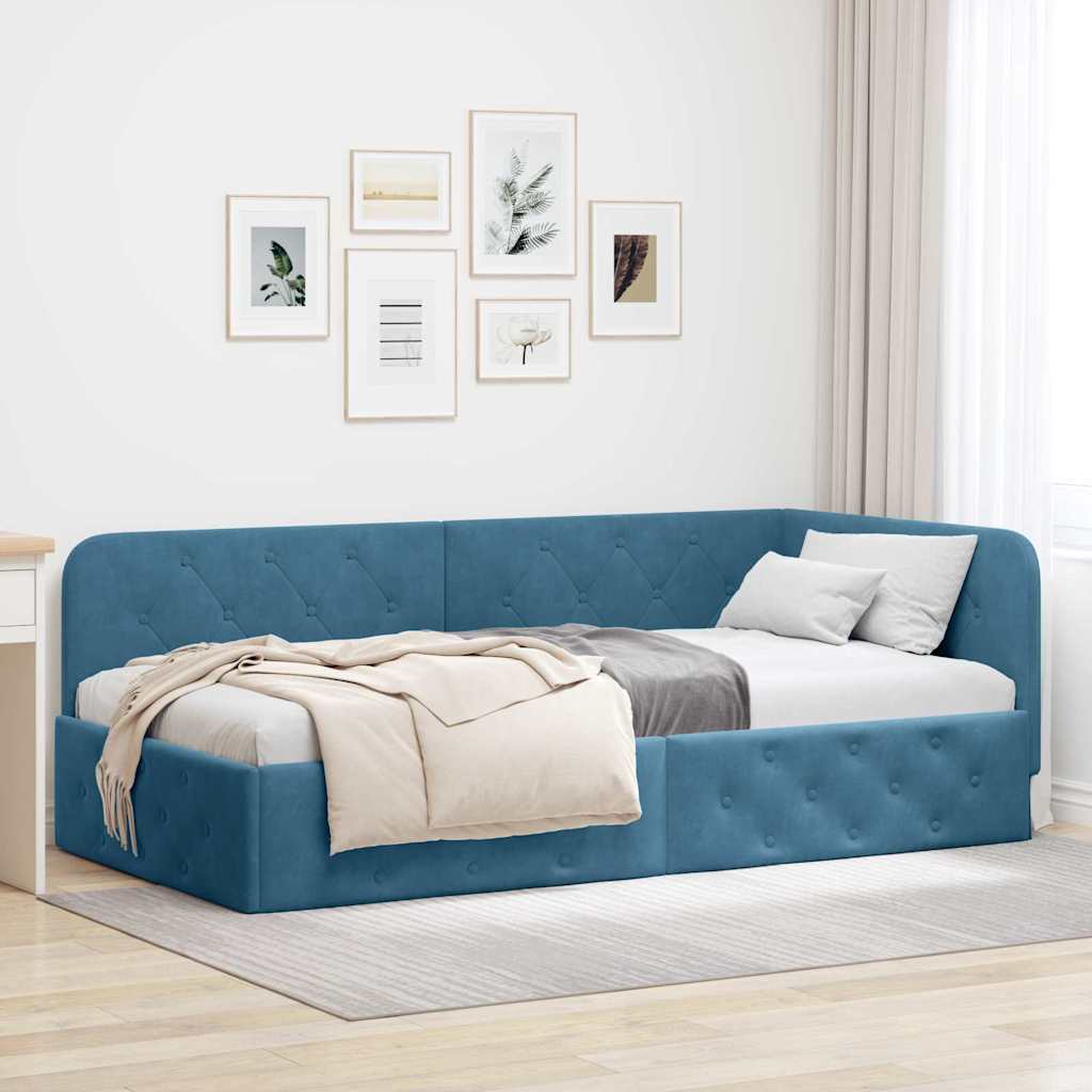 vidaXL Estructura de cama en esquina Azul 90 x 190 cm Terciopelo