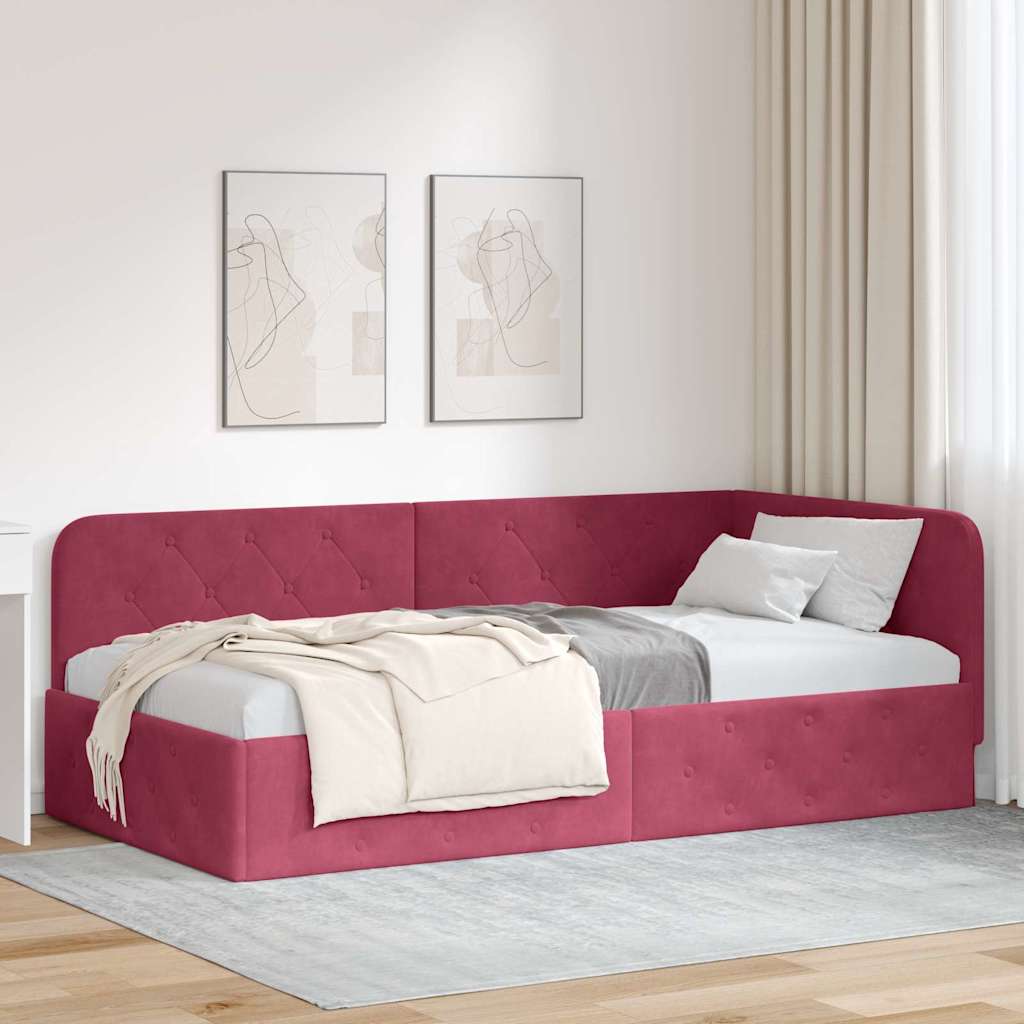 vidaXL Estructura de cama en esquina Rojo vino 90 x 190 cm Terciopelo