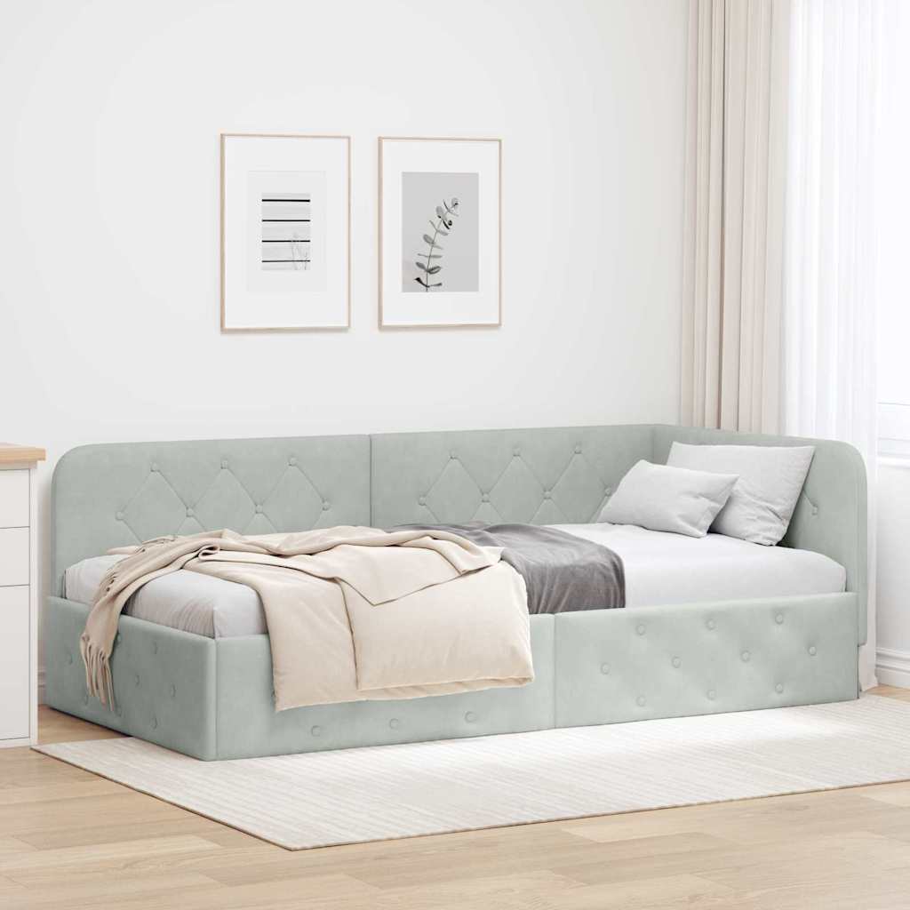 vidaXL Estructura de cama en esquina Gris Claro 90 x 200 cm Terciopelo