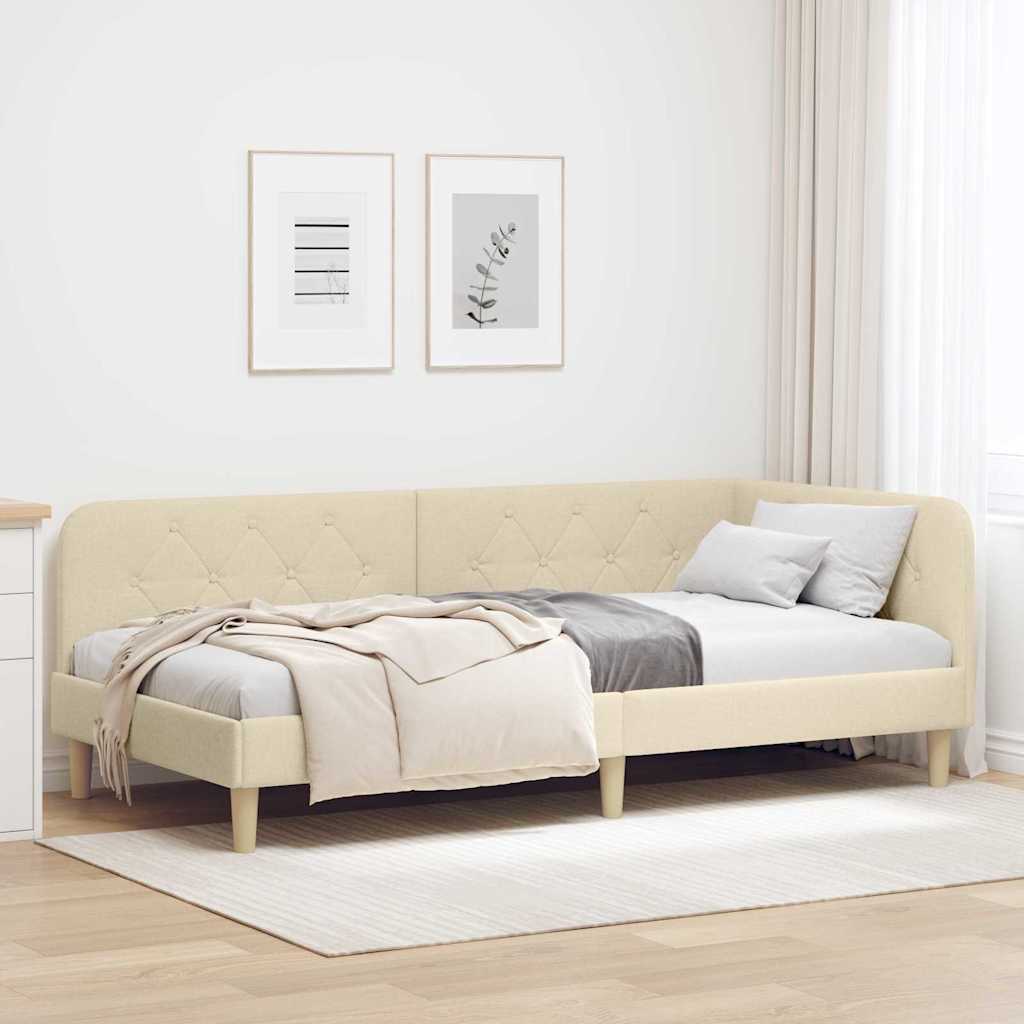 vidaXL Estructura de cama en esquina Crema 90 x 200 cm tela