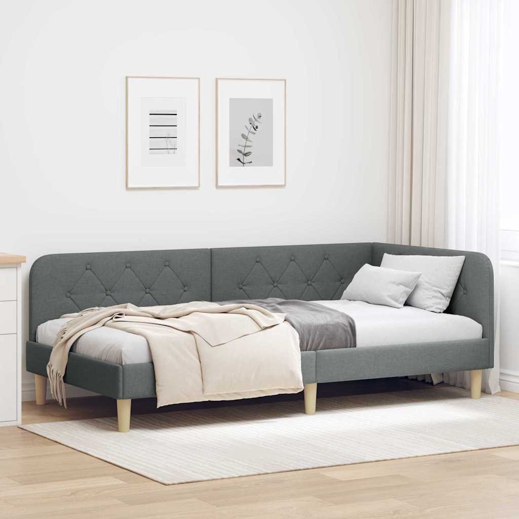 vidaXL Estructura de cama en esquina Gris oscuro 100 x 200 cm tela