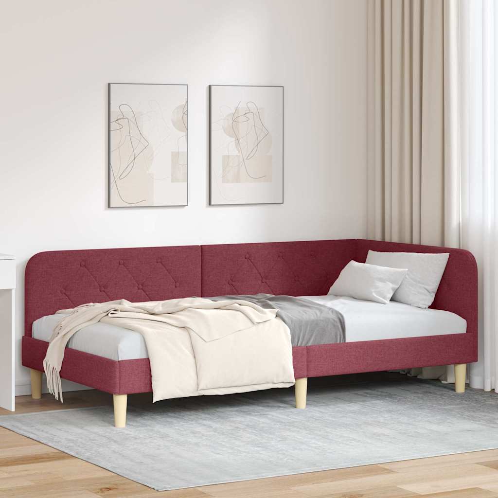 vidaXL Estructura de cama en esquina Rojo vino 100 x 200 cm tela