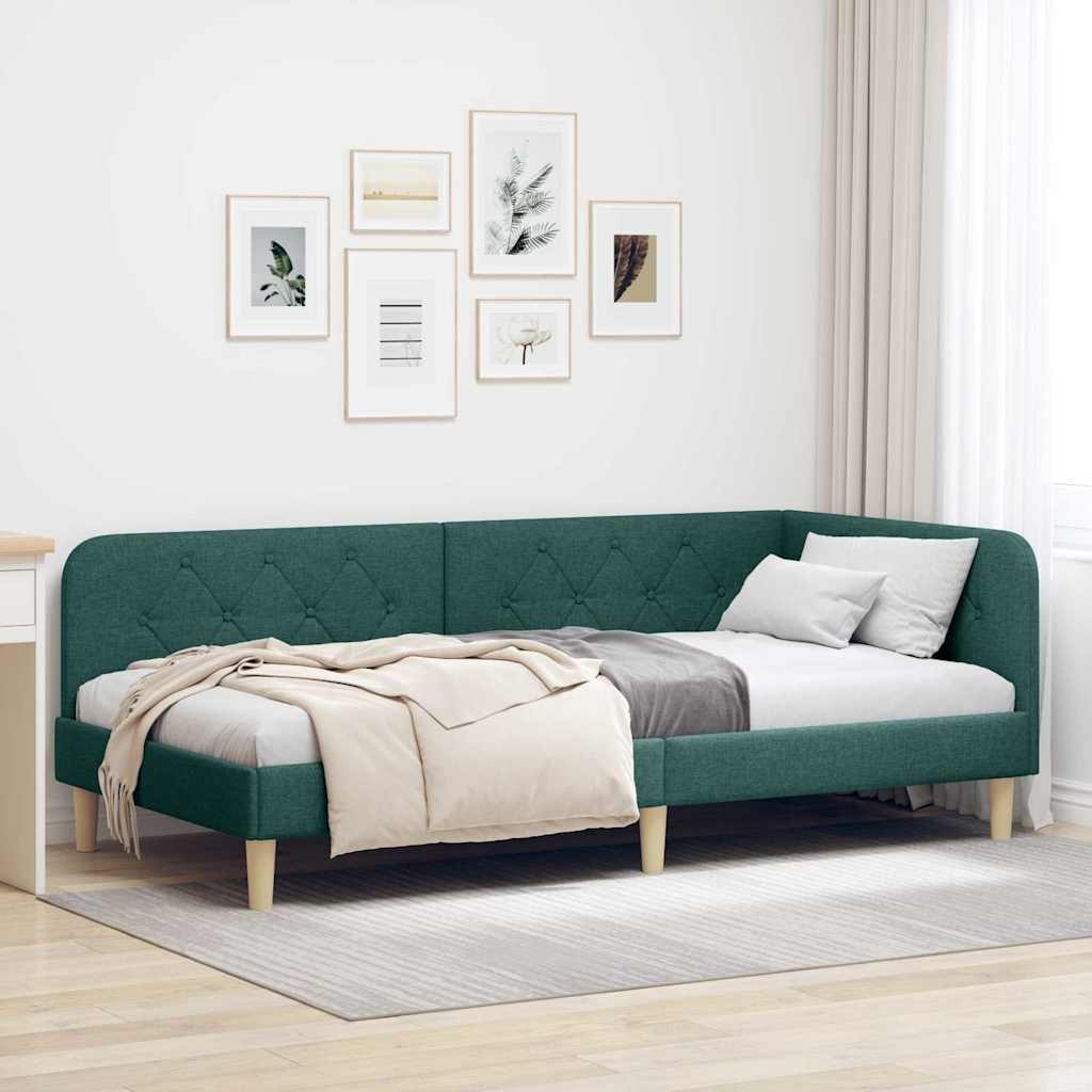 vidaXL Estructura de cama en esquina Verde oscuro 100 x 200 cm tela