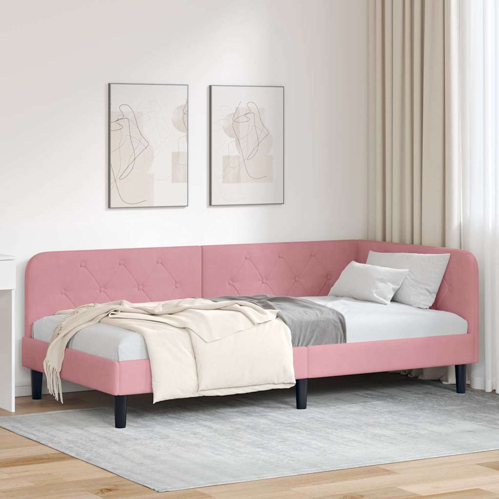 vidaXL Estructura de cama en esquina Rosa 100 x 200 cm Terciopelo