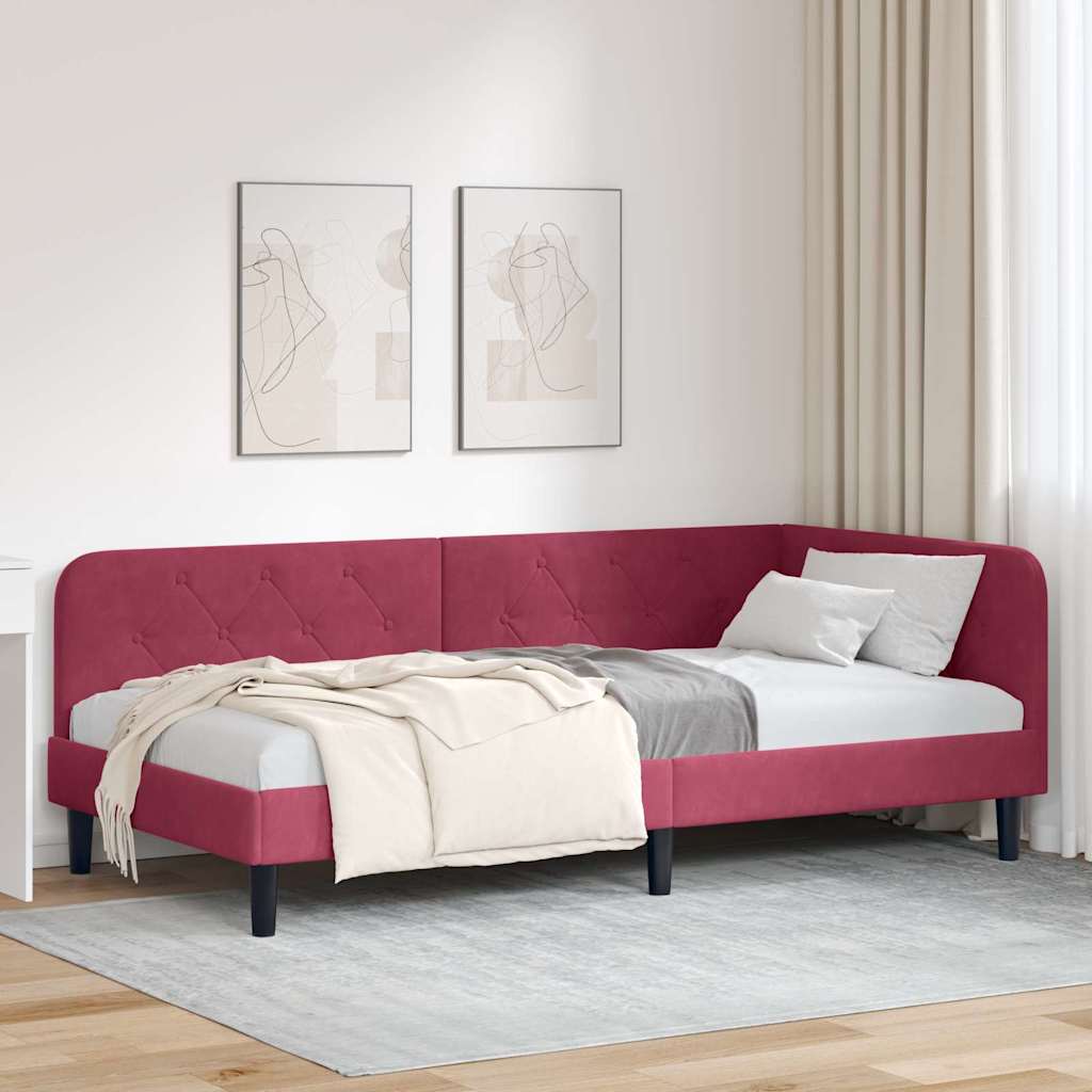 vidaXL Estructura de cama en esquina Rojo vino 100 x 200 cm Terciopelo