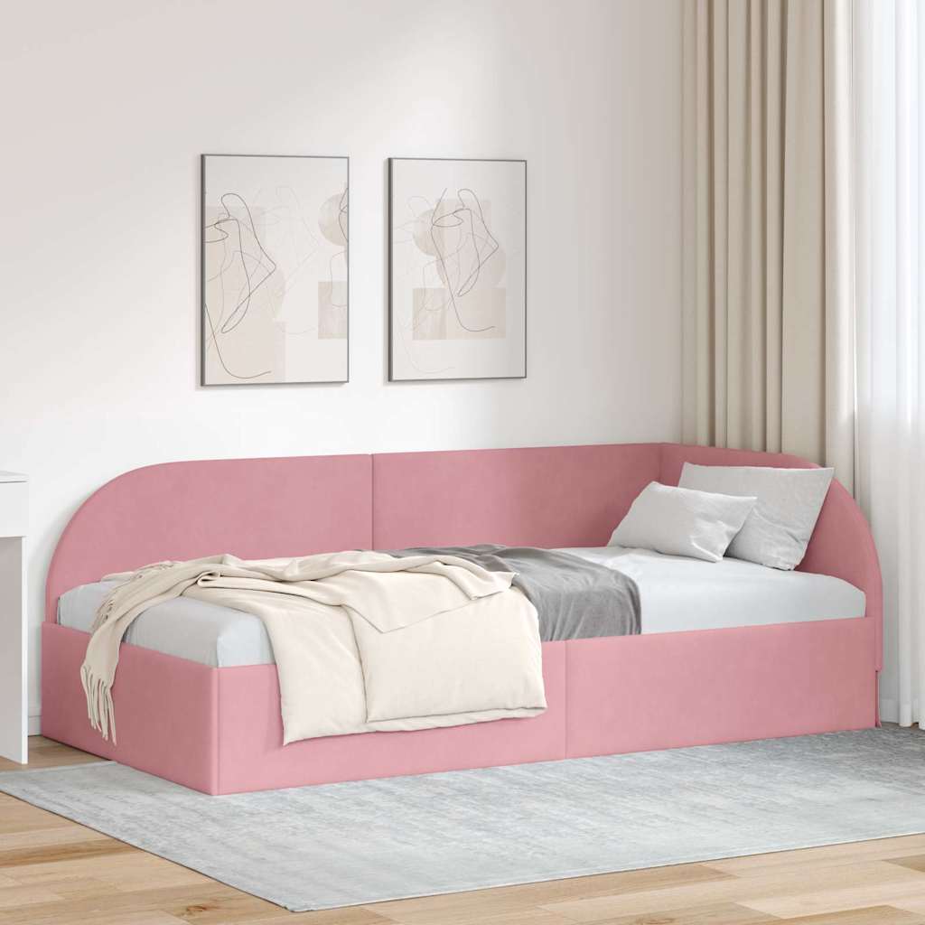 vidaXL Estructura de cama en esquina Rosa 90 cm x 200 cm Terciopelo