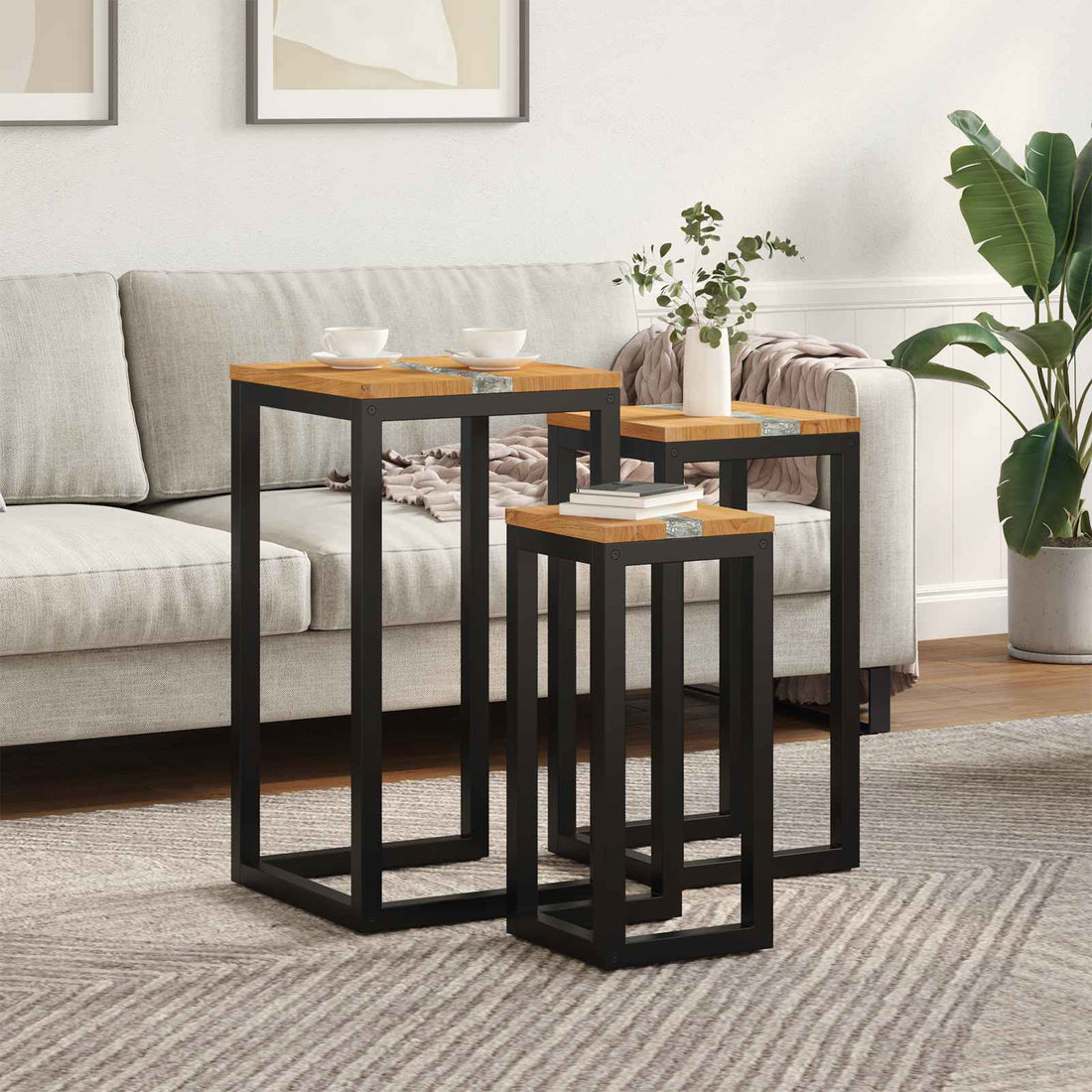 vidaXL Mesa Nido 3 uds. Marrón Madera de teca maciza