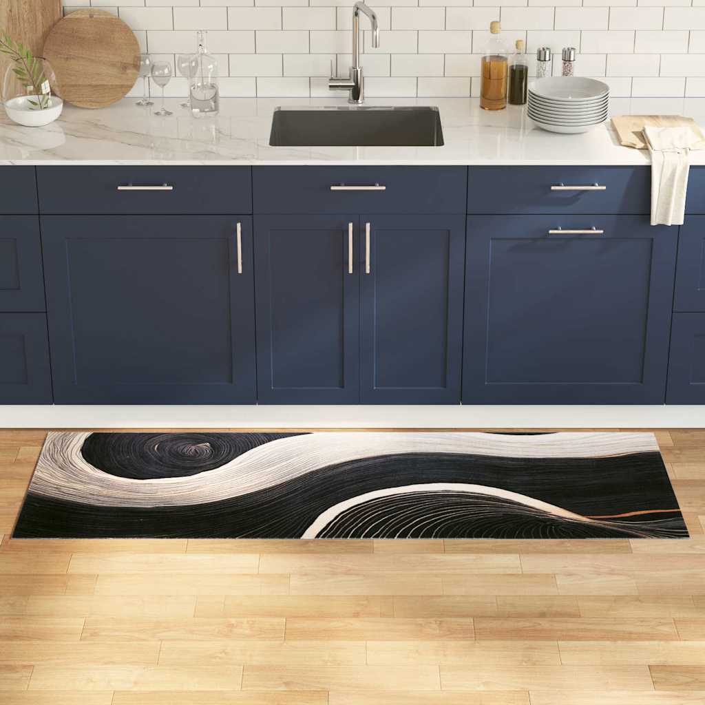 vidaXL Alfombra de cocina Negro 180 x 60 cm Terciopelo