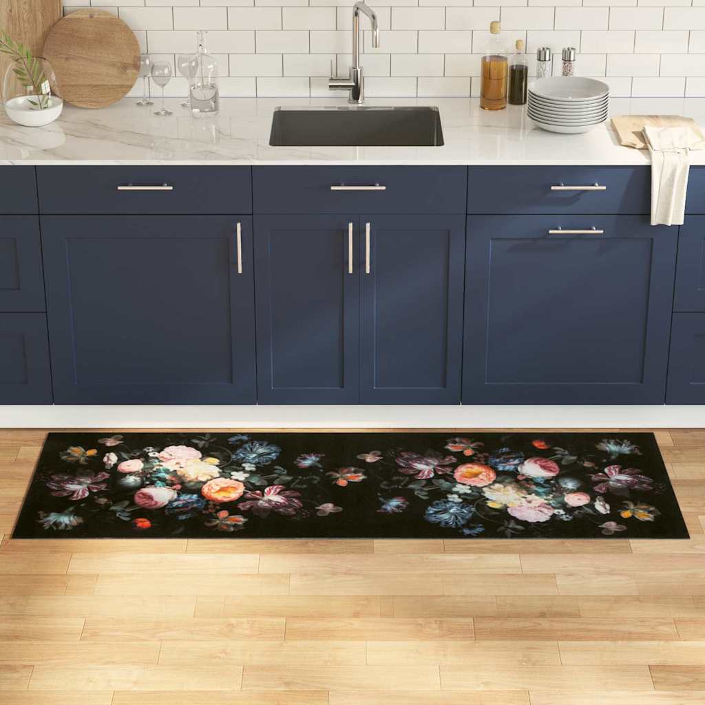 vidaXL Alfombra de cocina Negro 180 x 60 cm Terciopelo