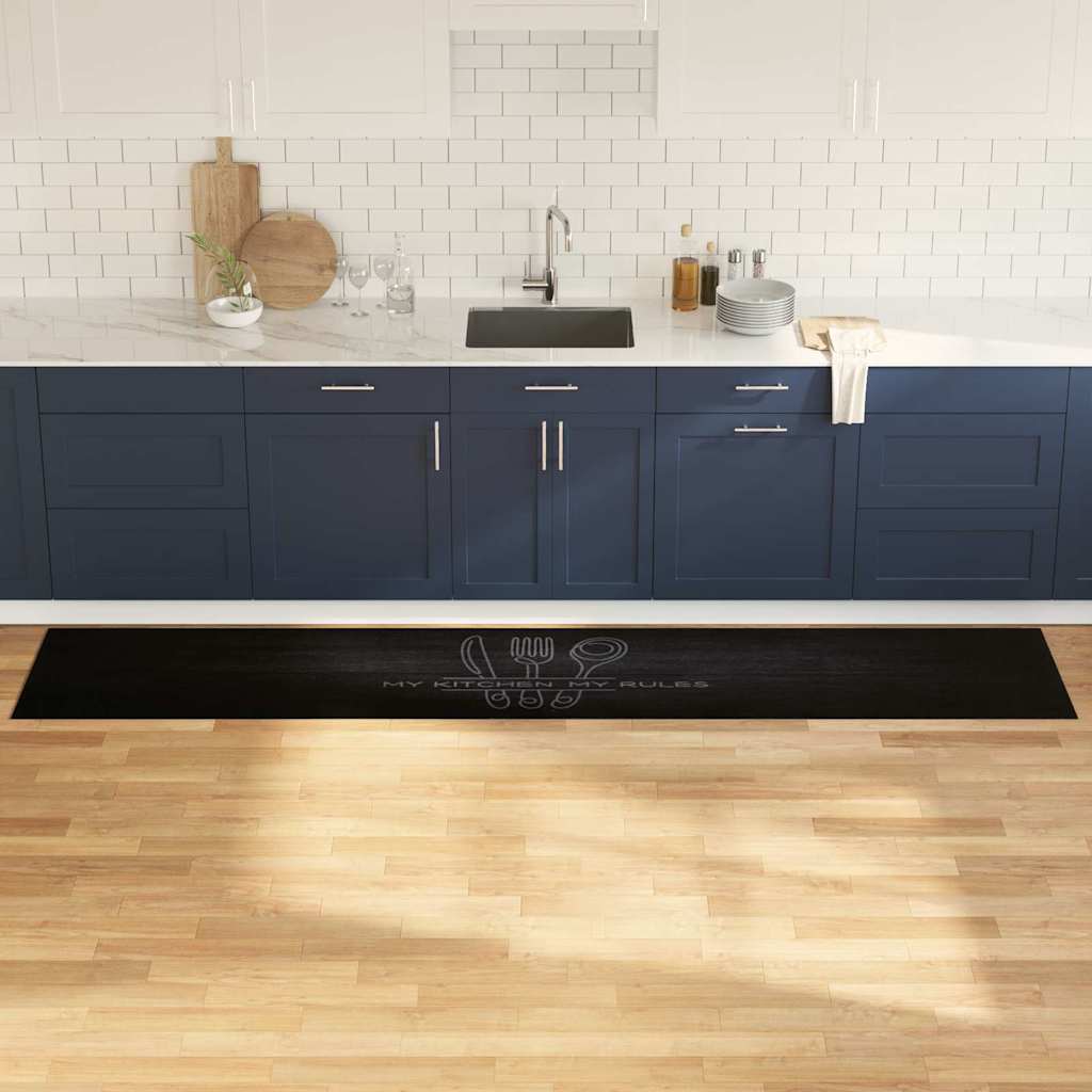 vidaXL Alfombra de cocina Cubiertos Negro 300 x 60 cm Terciopelo