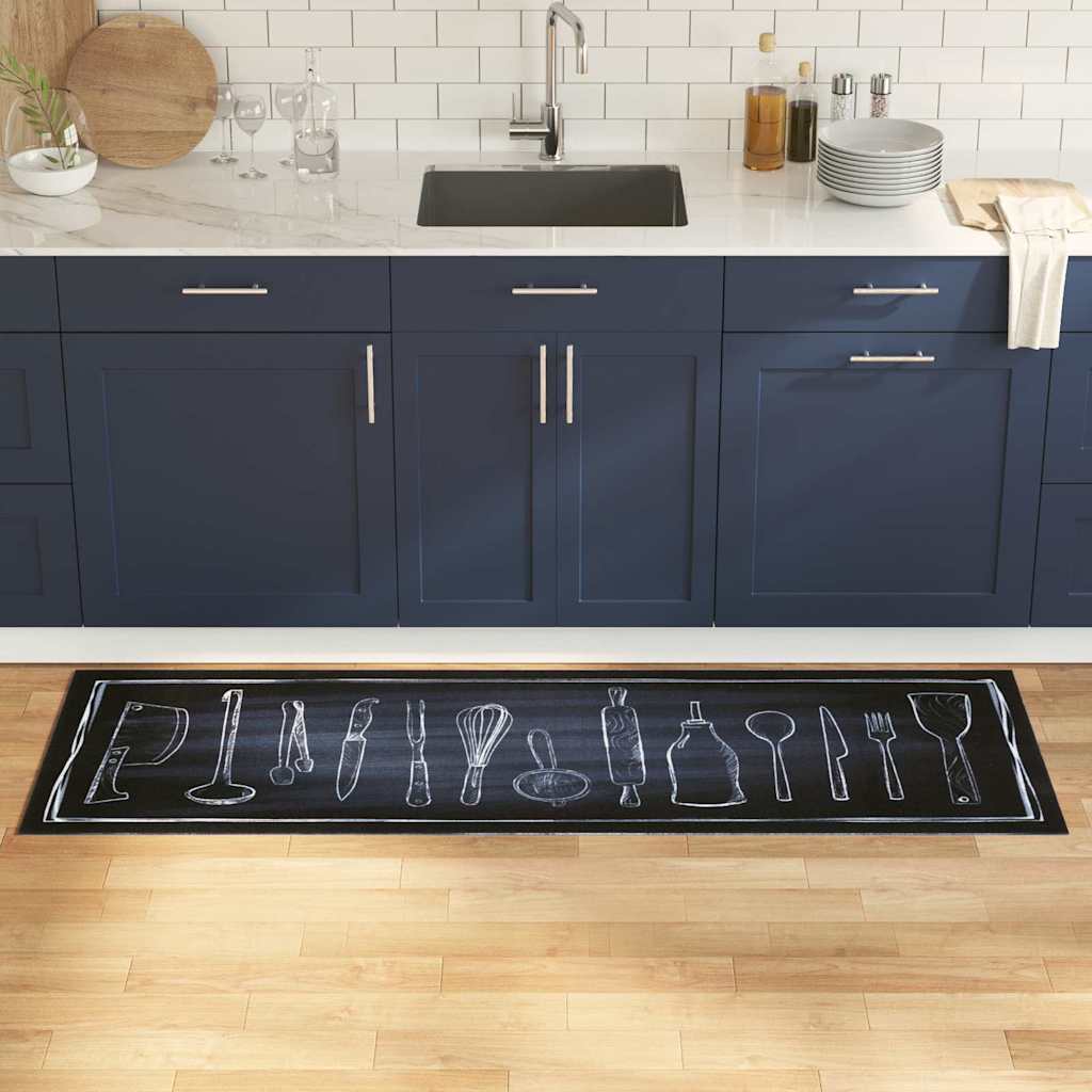 vidaXL Alfombra de cocina Negro 180 x 60 cm Terciopelo