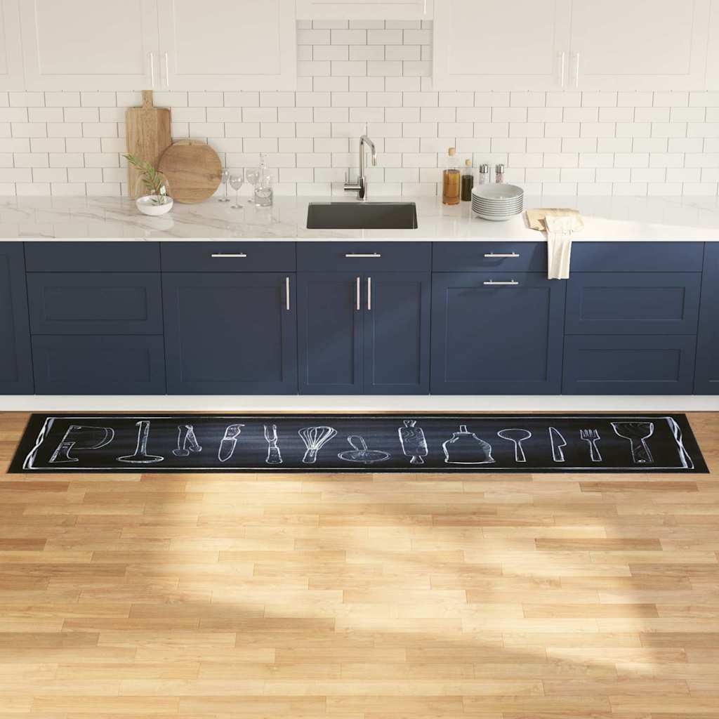 vidaXL Alfombra de cocina Negro 300 x 60 cm Terciopelo