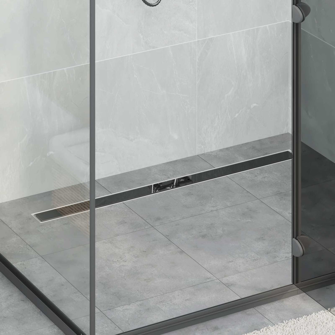 vidaXL Desagüe de ducha con tapa de vidrio y sifón 360° Negro 100 cm