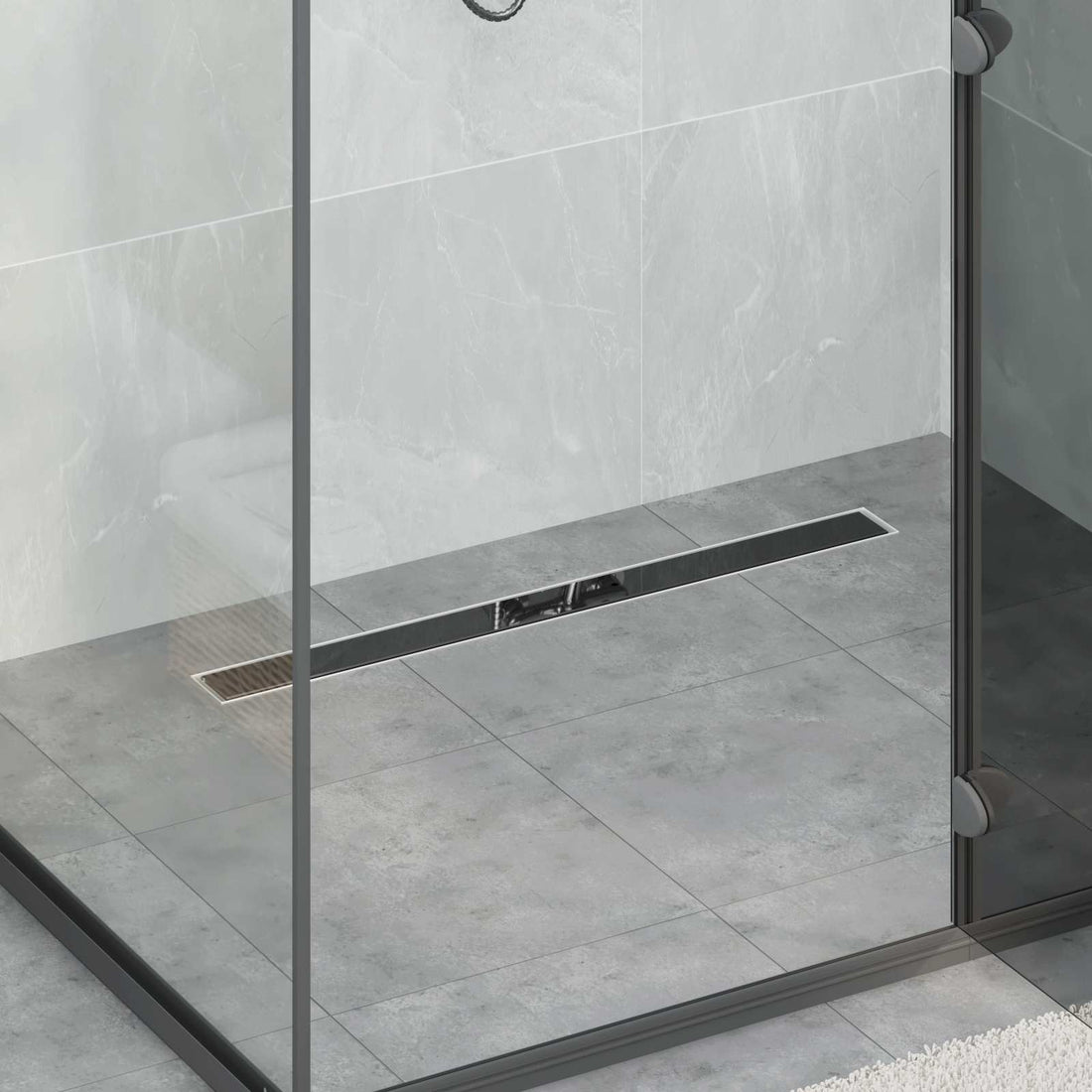 vidaXL Desagüe de ducha con tapa de vidrio y sifón 360° Negro 80 cm